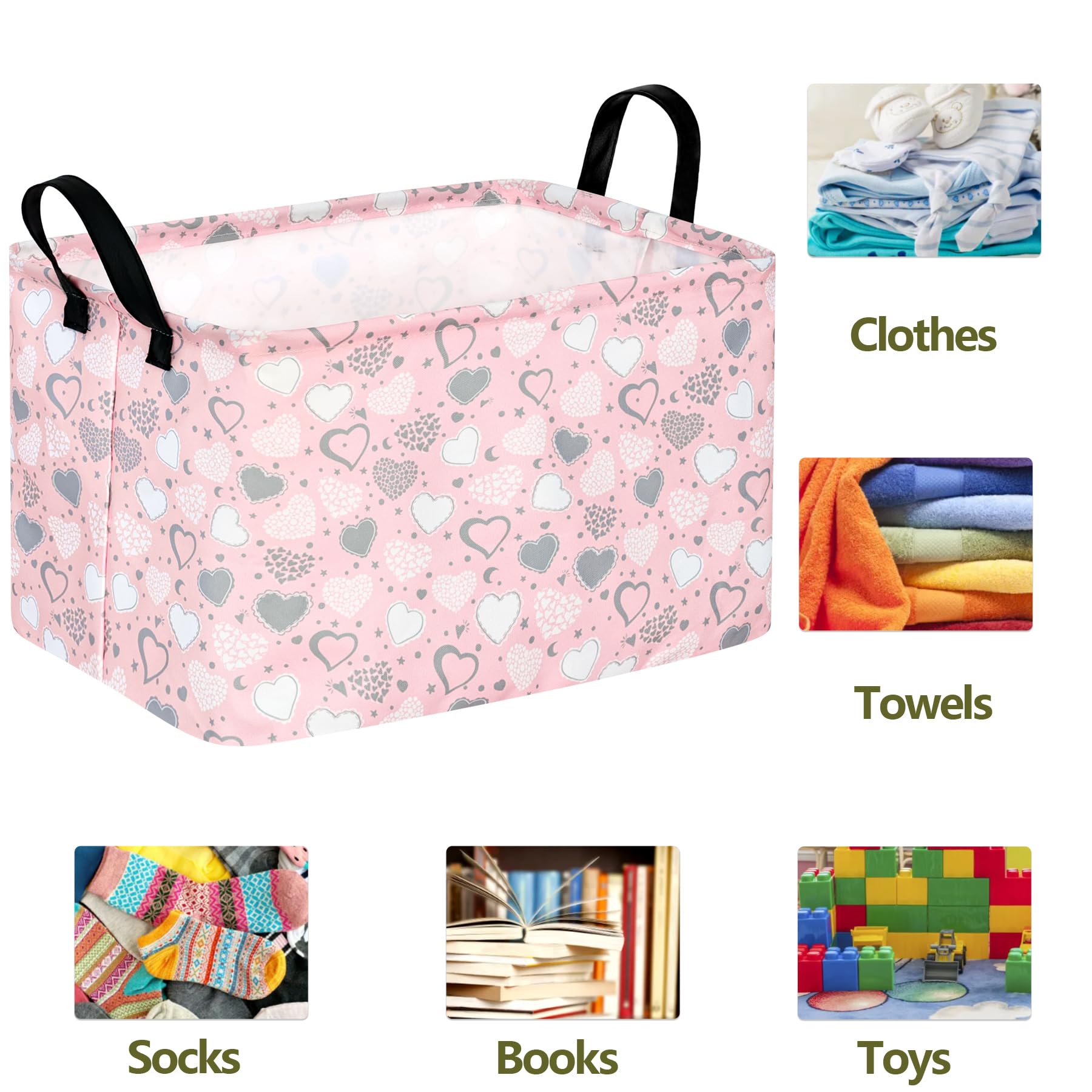Acmuuni Pink Basket Valentine Gift Basket - Love Hamper With Handles For Kids Laundry