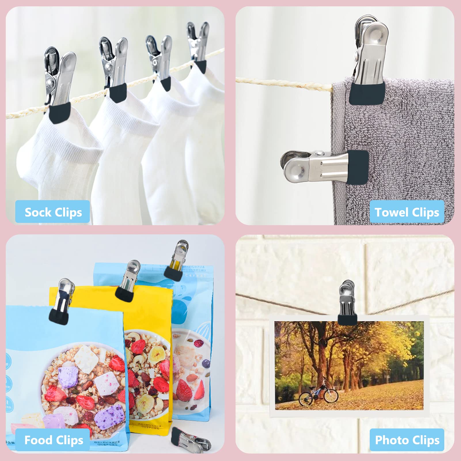 Clothes Pins for Hanging Clothes  32 Pack Stainless Steel Black Clothespins for Laundry  Heavy Duty Clothing Pins for Clothes Line  Multipurpose Metal Clips for Clothes  Socks  Towel  Snack  Photo