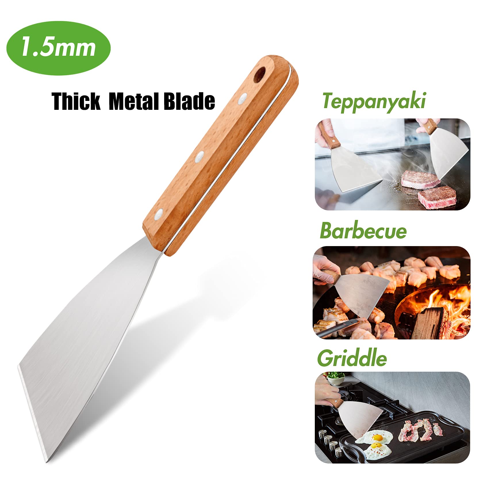 Grill Griddle Scraper Set Of 3, Leonyo Stainless Steel Metal Grill Scraper Tool For Flat Top Teppanyaki Bbq, Versatile Scraper F