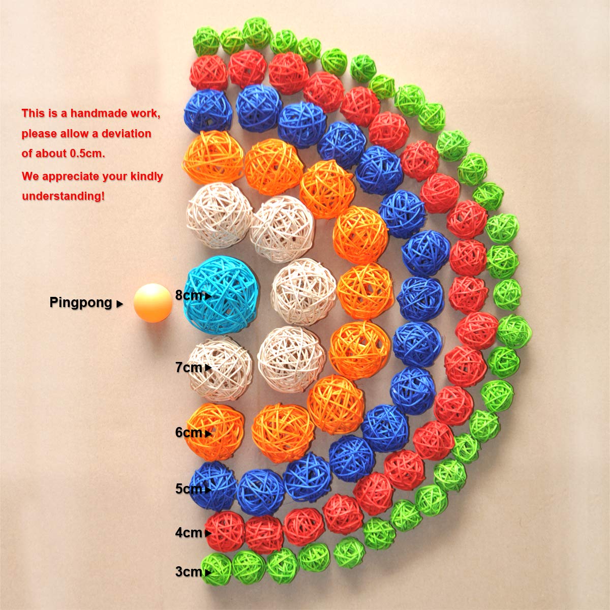 Set of 6pcs Wicker Rattan Balls Table Wedding Party Christmas Decoration(Diameter 3.2 Inch, Natural Color)