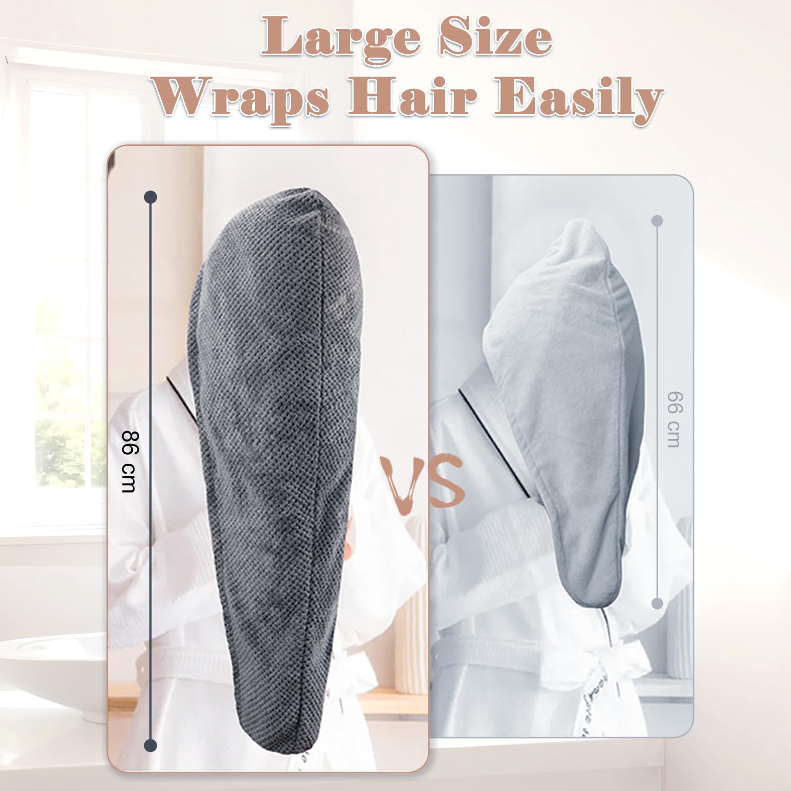 FREATECH 2-Pack Large Microfibre Hair Towel Wrap 34 x 10 in, Thicken Super Absorbent Hair Turbans for Wet Hair, Anti-frizz Hair