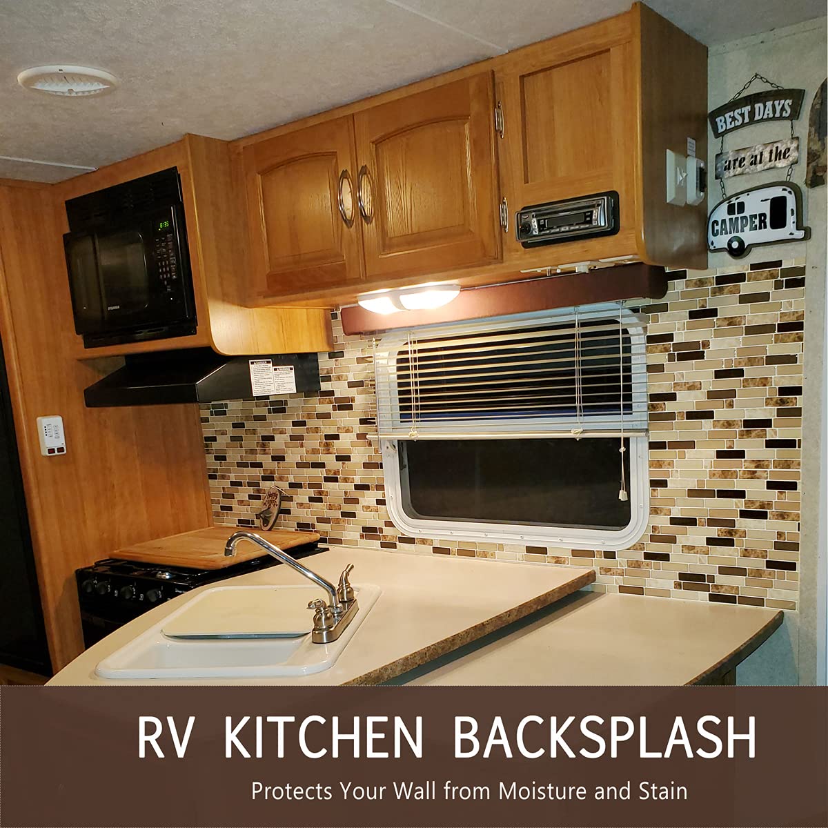 Upgraded Vamos Tile 10-Sheet Peel and Stick Backsplash Tile 11.8''x10.8'' Premium Stick On Kitchen Backsplash Peel and Stick Tile(Marble Brown)