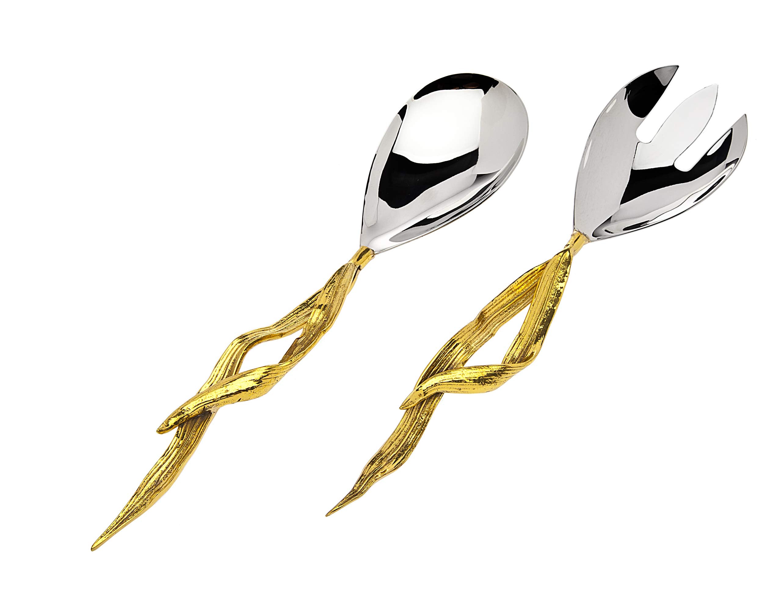 Godinger Salad Server Fork Spoon Set Crumpled Leaf Design