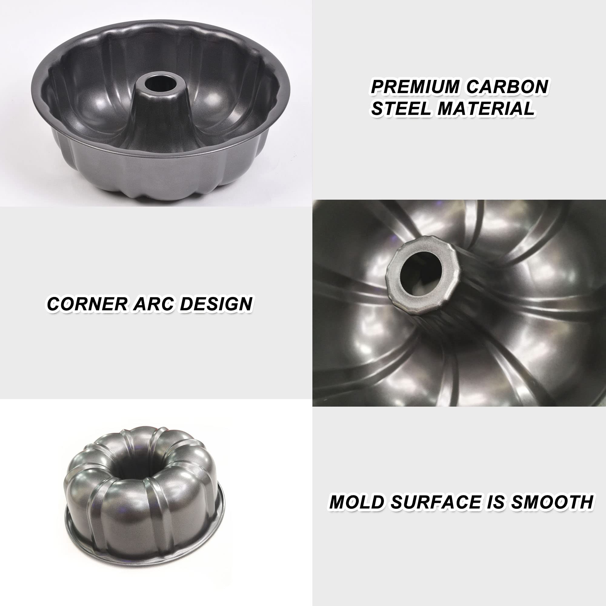 PUNP 10 Inch Non-Stick Fluted Tube Cake Pan, Alloy Steel Bakeware, Black