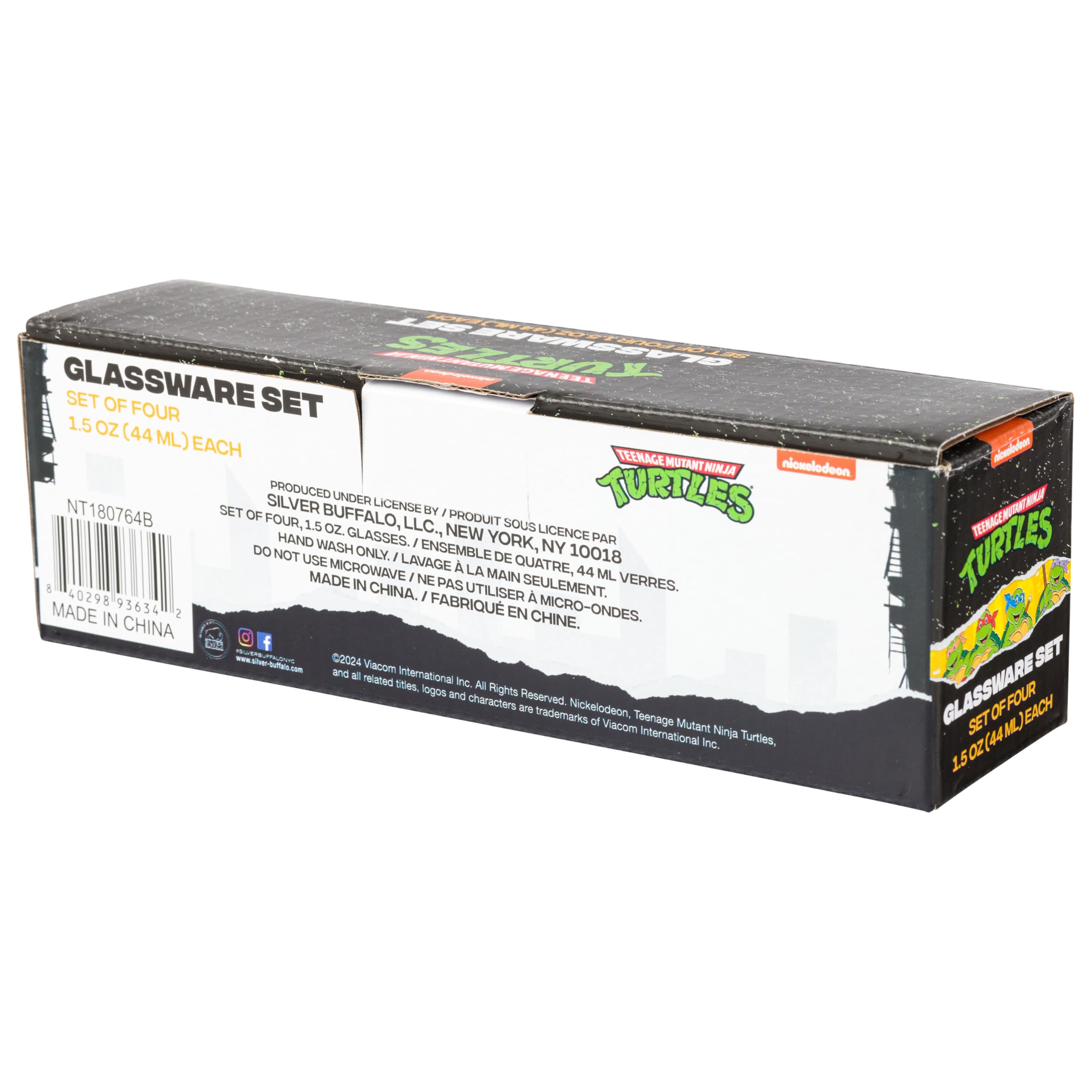 Silver Buffalo Teenage Mutant Ninja Turtles Tmnt Featuring Leonardo, Rapheal, Donatello, And Michelangelo 4 Pack Mini Glass Set,