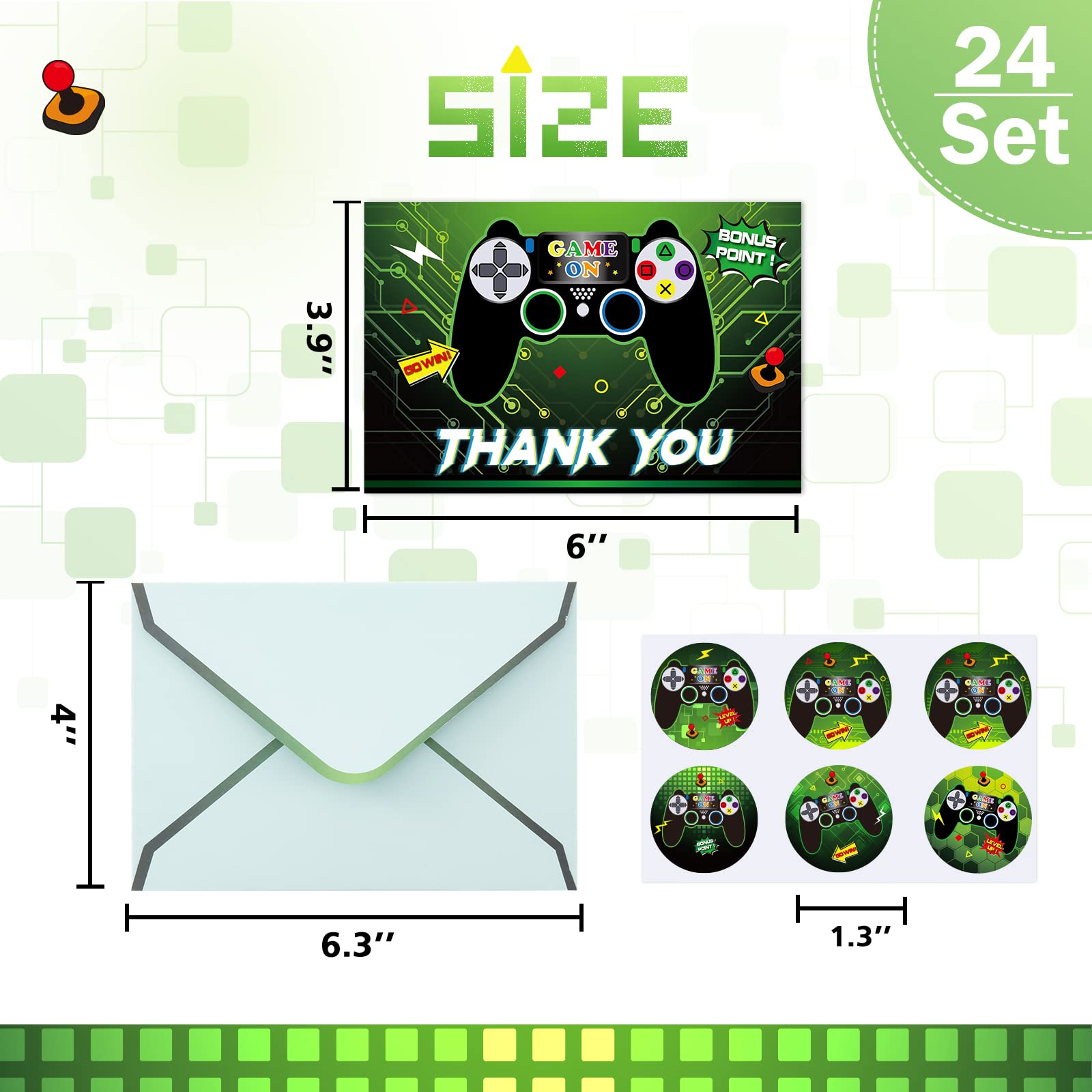 Wernnsai 24 Pcs Thank You Cards Assortment Greeting Cards With Envelopes Stickers Video Game Thank You Cards Fill In Blank Note