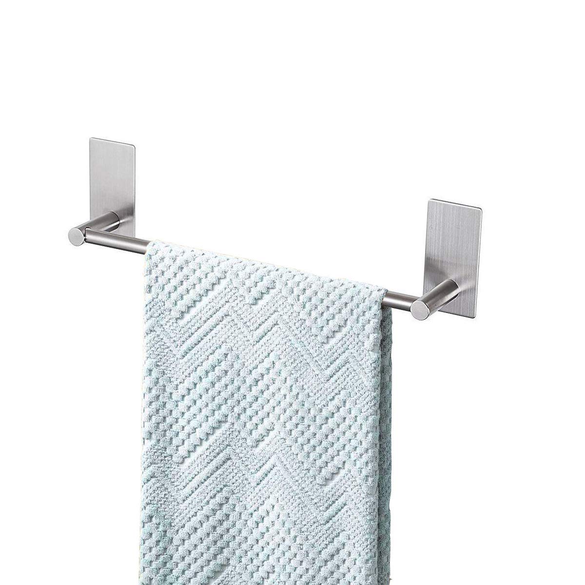 Songtec Adhesive Towel Bar 12Inch Brushed, Stick On Bath Towel Rack Easy Install, No Drilling On Walls, Premium Sus304 Stainless