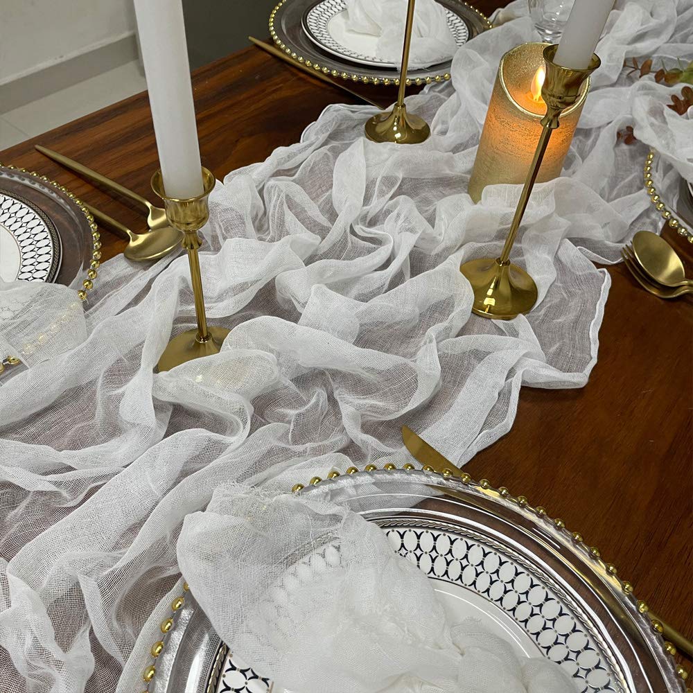 Ehldekol Cheesecloth Gauze Table Runner,Wedding Decor Arch Draping,Gauze Event Centerpiece Runner, Bridal Shower Runner(White,13