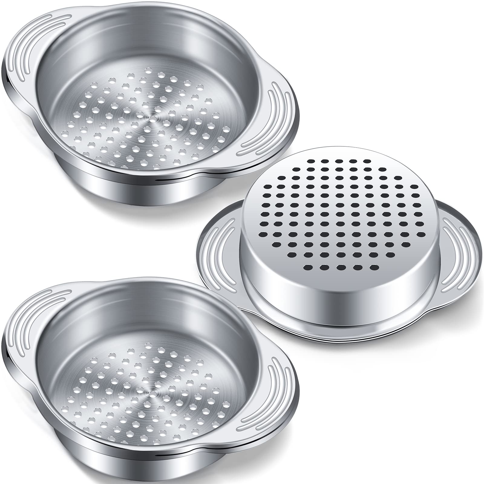 Patelai 3 Pieces Tuna Can Strainer Stainless Steel Food Strainer Sieve Metal Press Lid Canning Colander Oil Drainer Tuna Filter