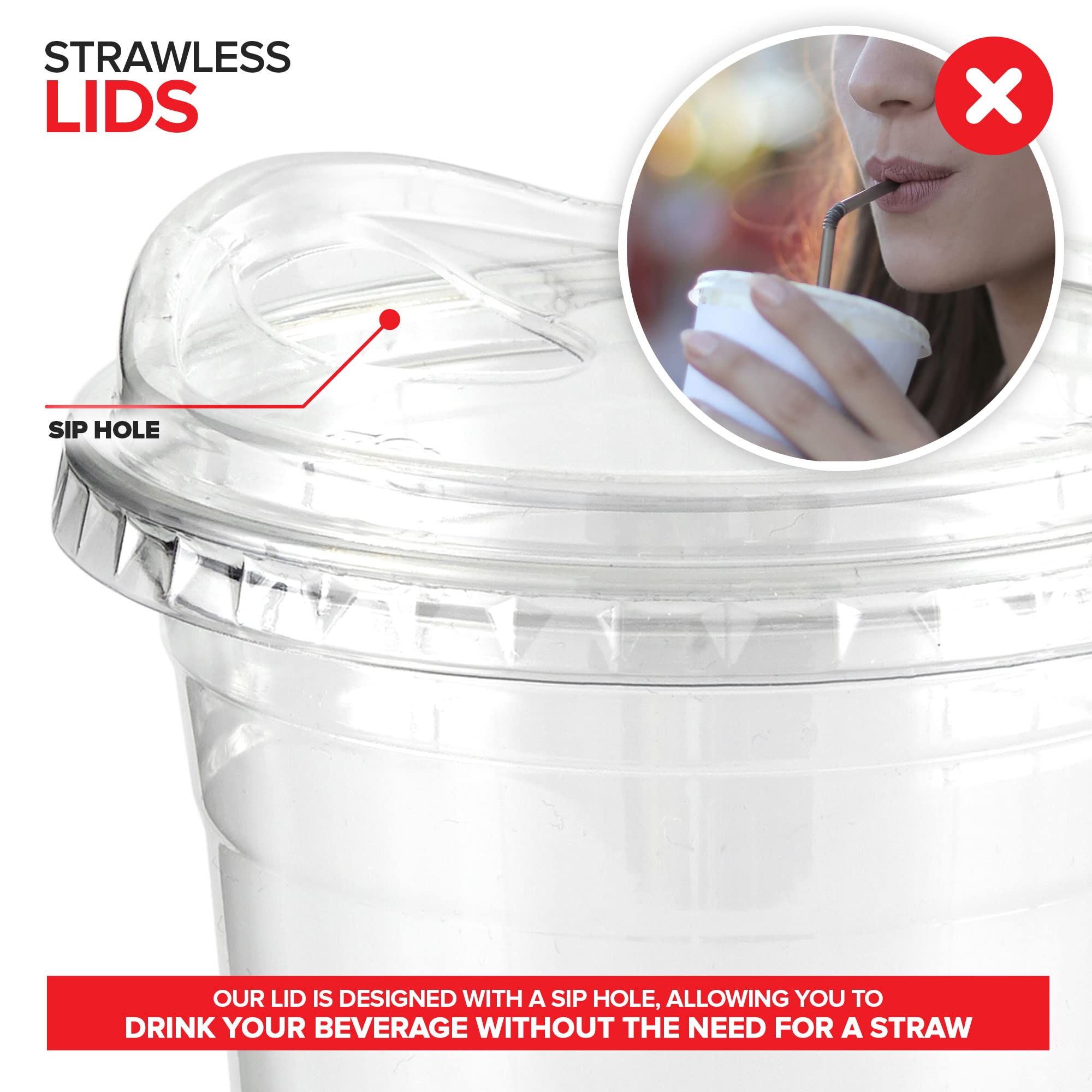 16 Oz Clear Plastic Cups With Lids Disposable, Togo Drinking Cup With Strawless Sip Lid For Smoothie, Cold Brew Iced Coffee, Lem