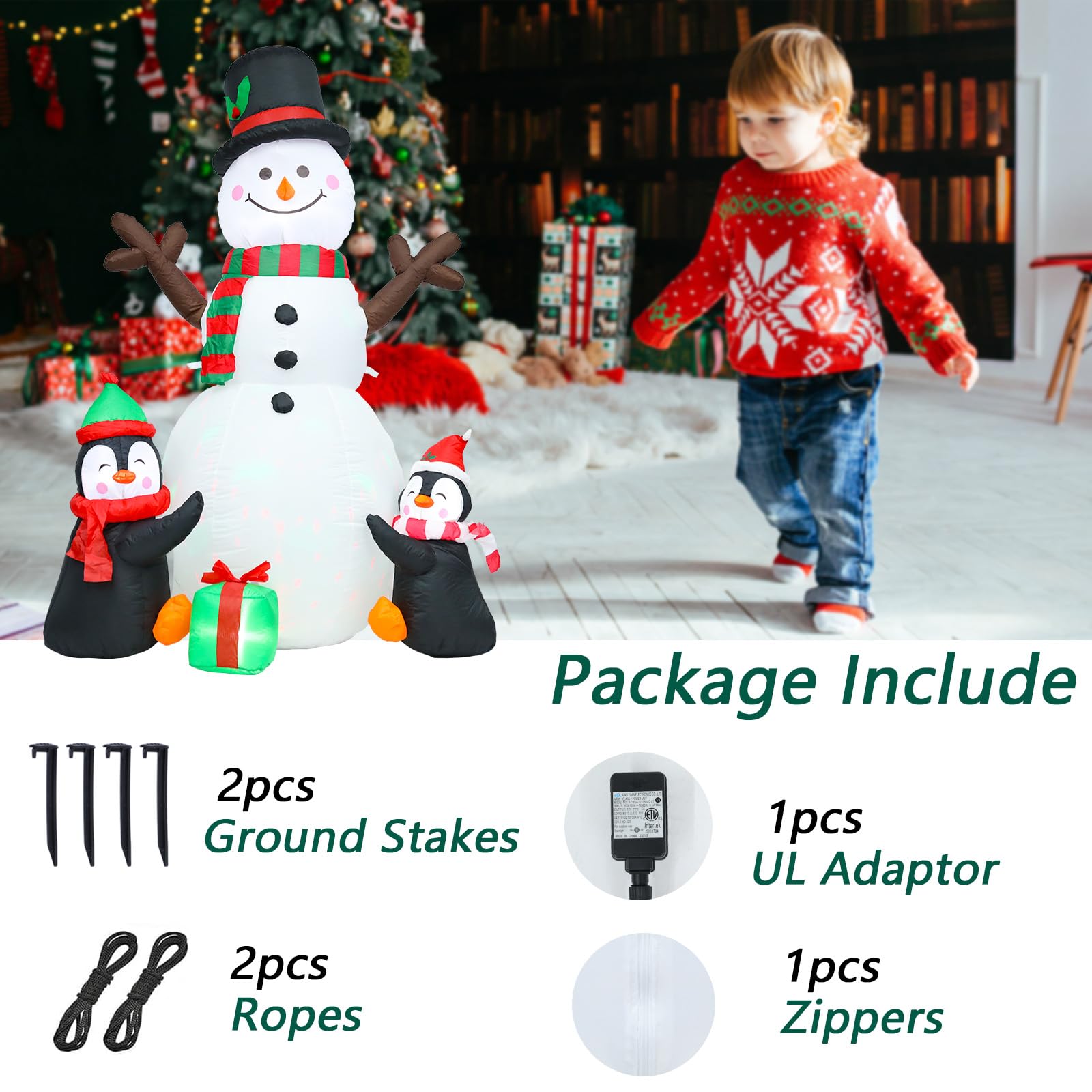 5FT Christmas Inflatables Snowman Outdoor Blow Up Yard Decorations with RGB Lights Xmas Inflatable Decorations for Holiday Patio