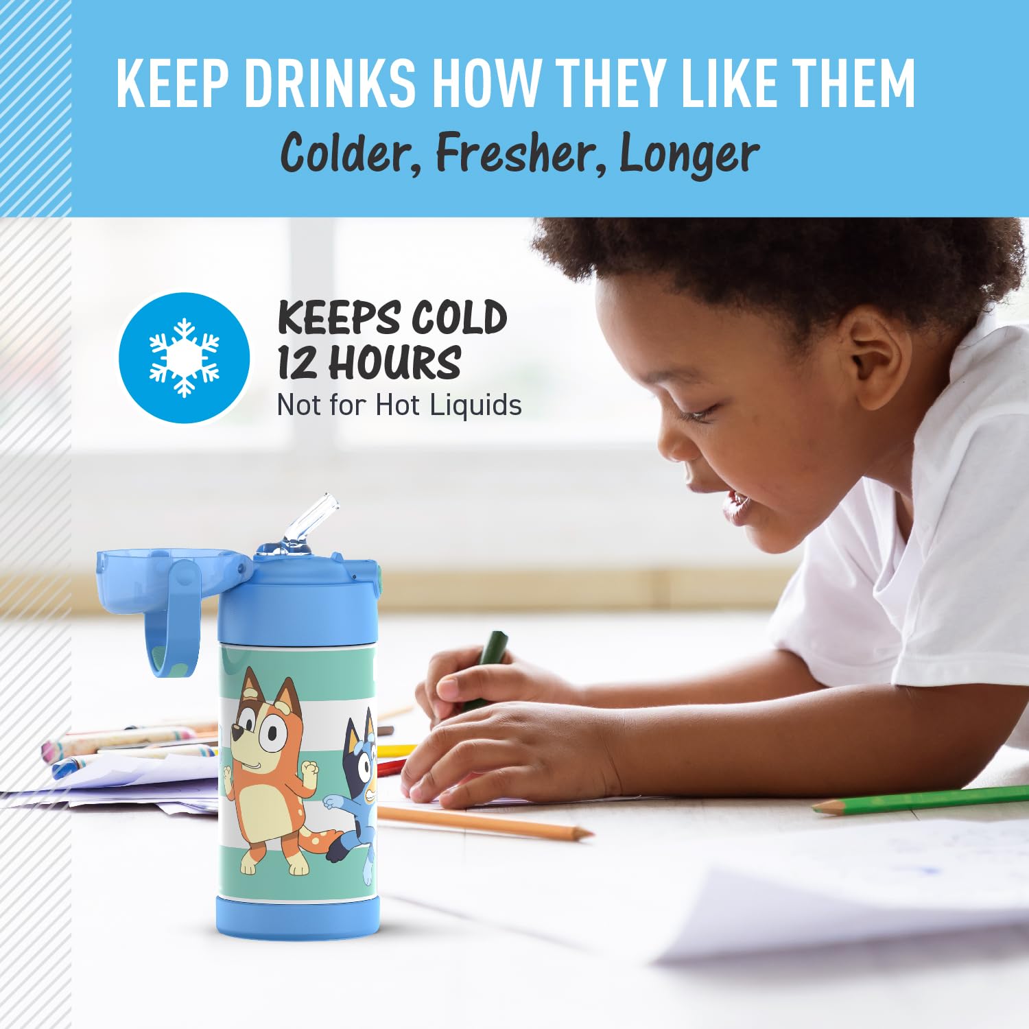 Thermos Funtainer Water Bottle With Straw - 12 Ounce, Bluey - Kids Stainless Steel Vacuum Insulated Water Bottle With Lid