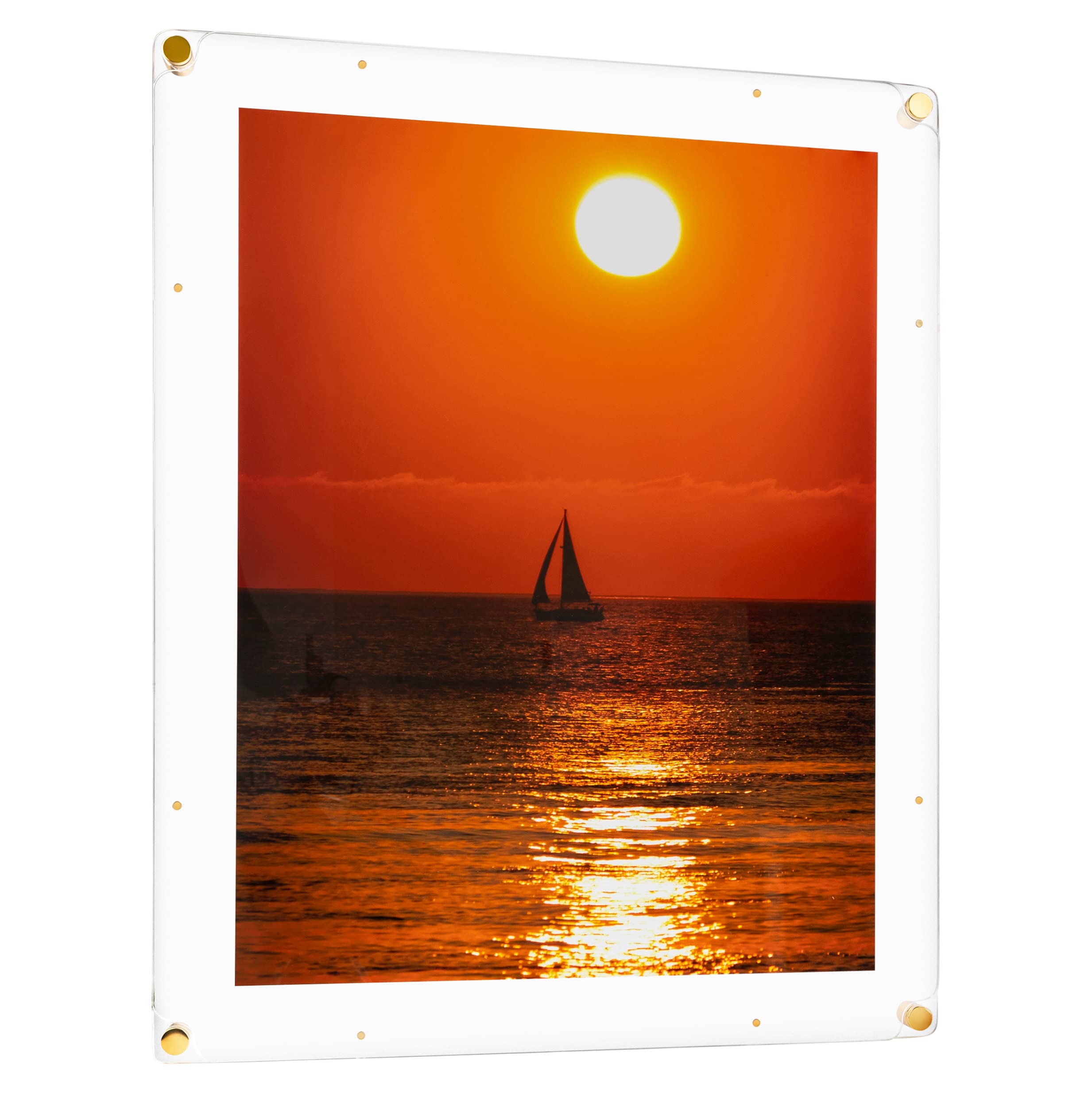 ArtToFrames 20x30 Inch Magnetic Acrylic Frame with Gold Standoffs for Wall Mounting and Removable Acrylic Front, Full Frame Size