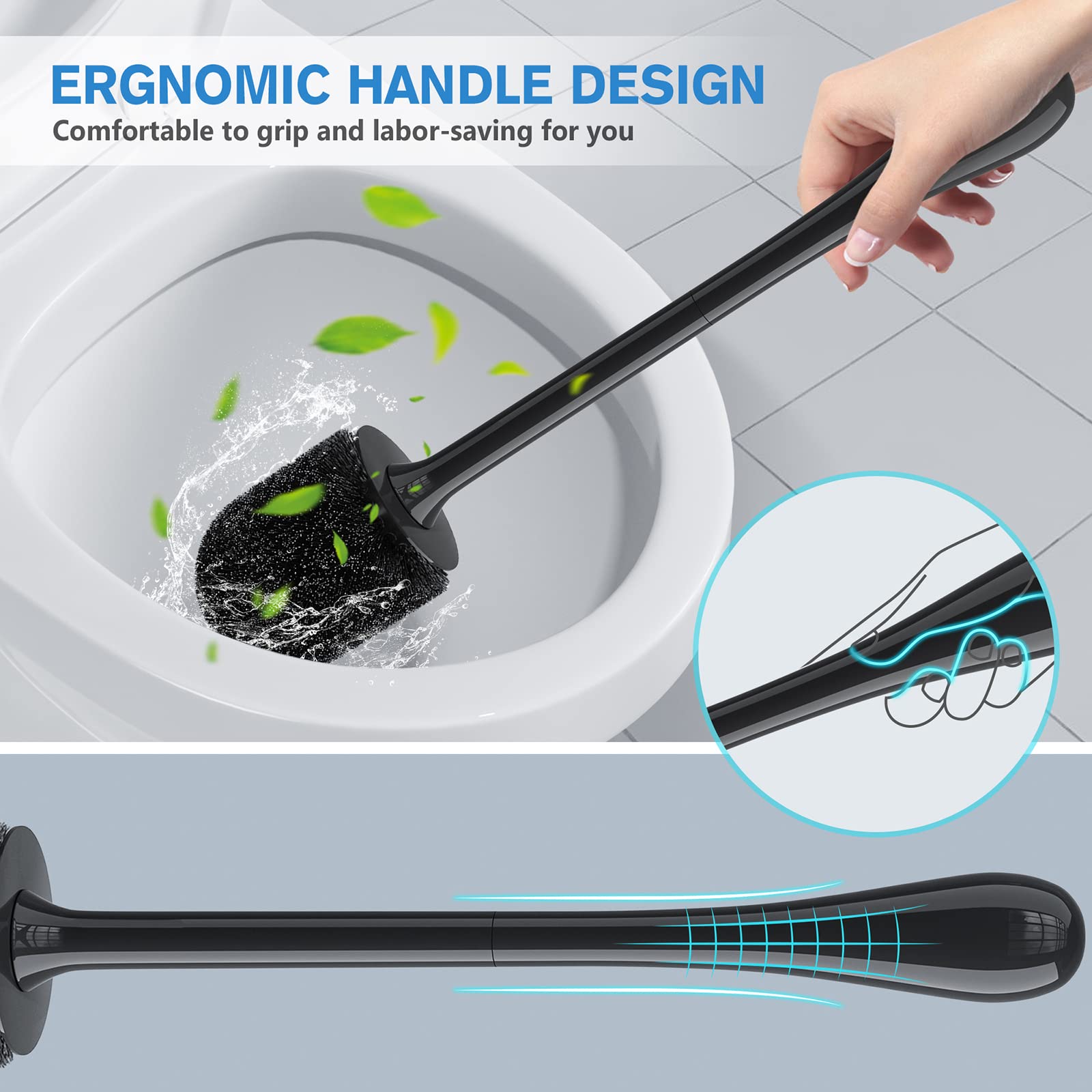 Toilet Brush 2 Pack, Toilet Bowl Brush With Ventilated Holder And Ergonomic Long Handle, Durable Bristles Toilet Scrubber Set Fo