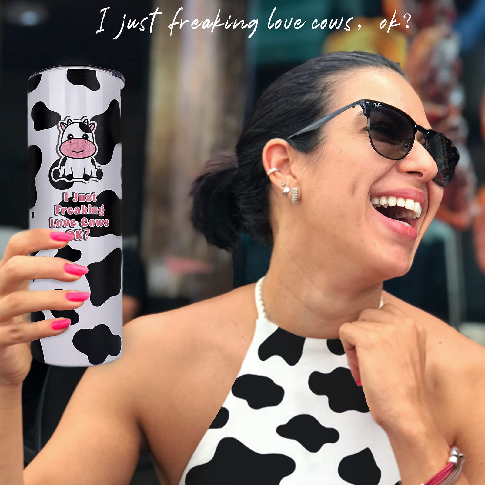 Cow Gifts- Cow Print Tumbler- Cute Stainless Steel Insulated 20 Oz Skinny Tumbler With Lid And Straw- Coffee Travel Mug Cup- Cow