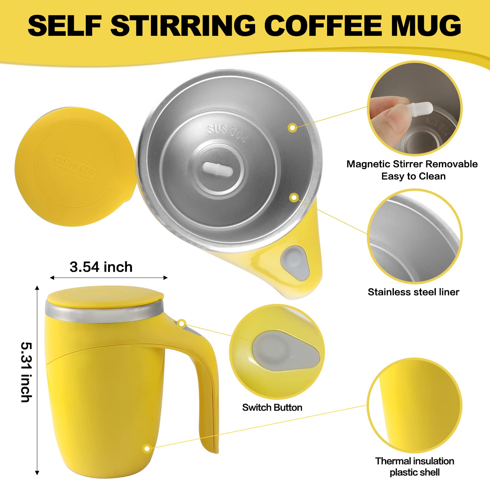 Automatic Magnetic Stirring Coffee Mug  Rotating Home Office Travel Mixing Cup Funny Electric Stainless Steel Self Mixing Coffee Tumbler  Suitable for Coffee  Milk  Cocoa and Other Beverages