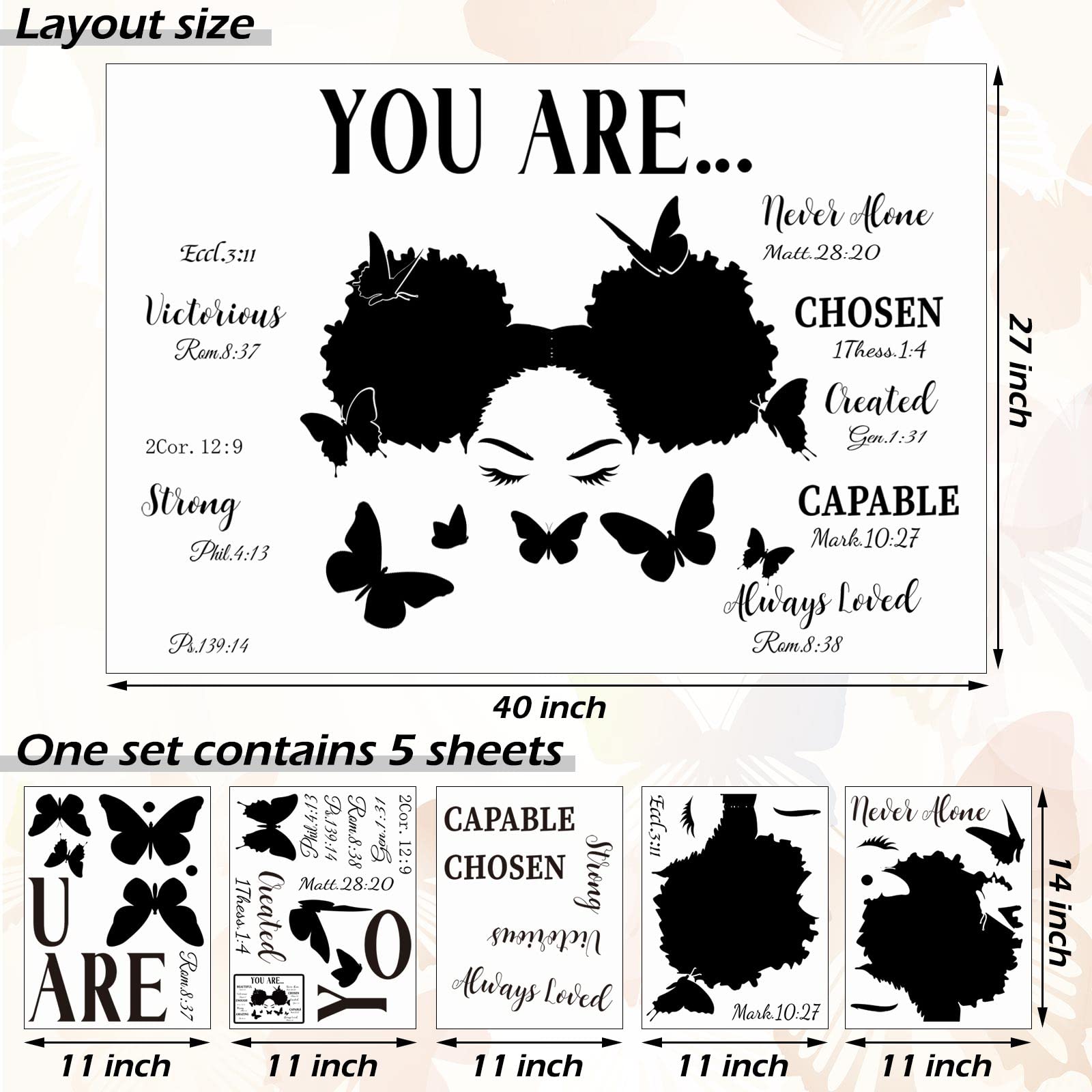 Chinco Black Girl Wall Stickers For Teen Inspirational Quote Wall Decal Butterfly Motivational Saying Positive Vinyl Stickers Fo