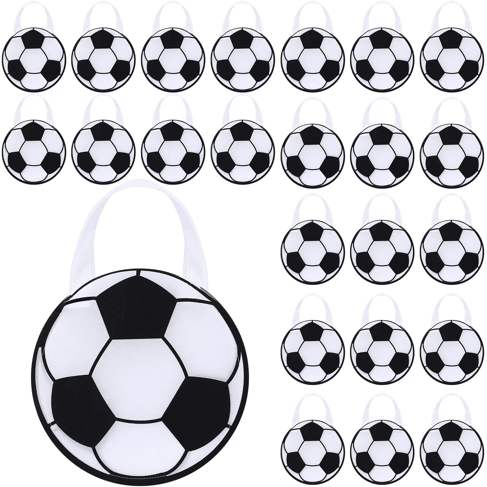 Shihanee 24 Pcs Soccer Party Favor Bags Ball Themed Party Goody Candy Bags Sport Game Treat Handbags Soccer Non Woven Gift Handb