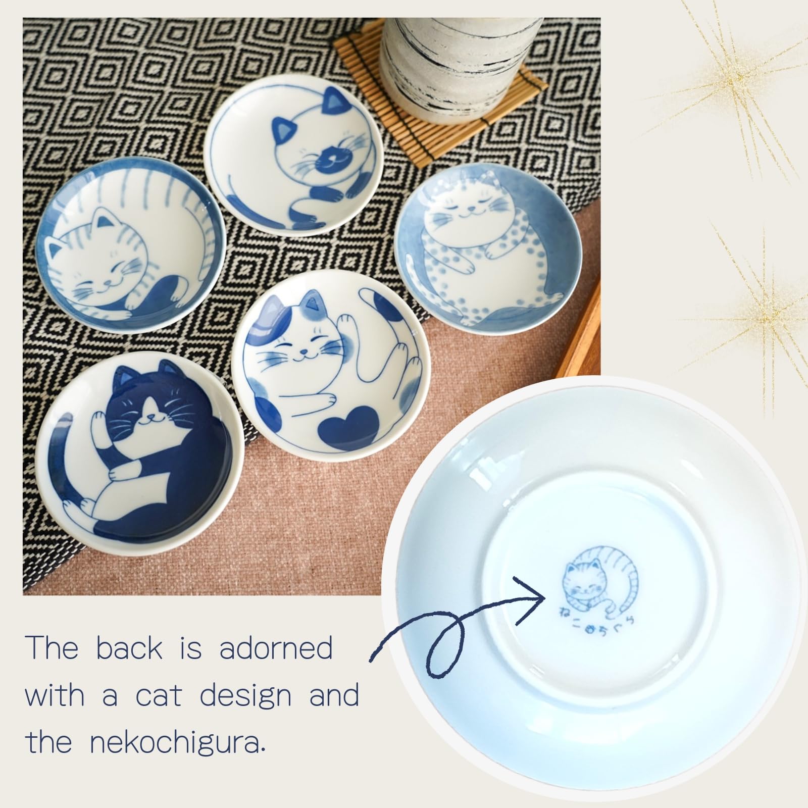 Love Love Japan Dessert Sushi Soy Sauce Salad Small Plate Set Ceramic Cats Design Set Of 5 Made In Japan Sleeping Cat