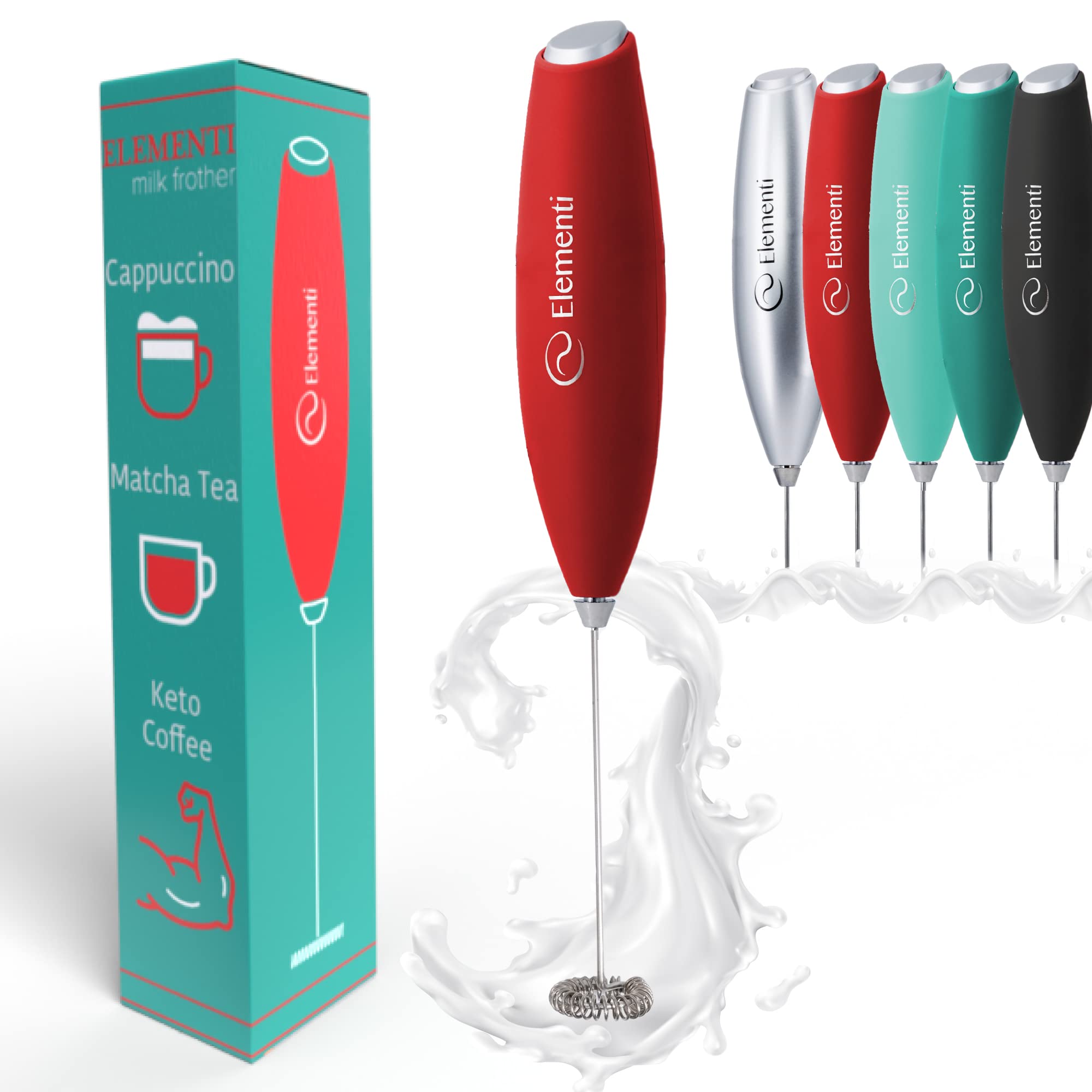 Elementi Milk Frother Handheld - Wisking Tool Electric - Hand Frother For Coffee - Electric Stirrer & Mini Mixer - Drink Mixer H