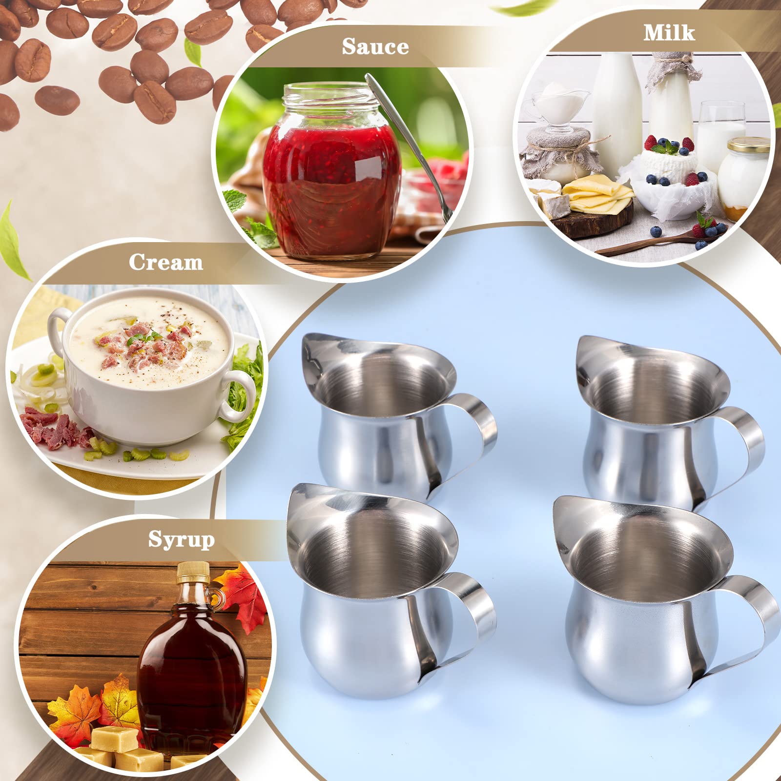 4 Pieces Creamer Pitcher Bell Shaped Creamer 3 Ounce Espresso Pouring Cup Stainless Steel Creamer Pitcher Mirror Finish Mini Sta