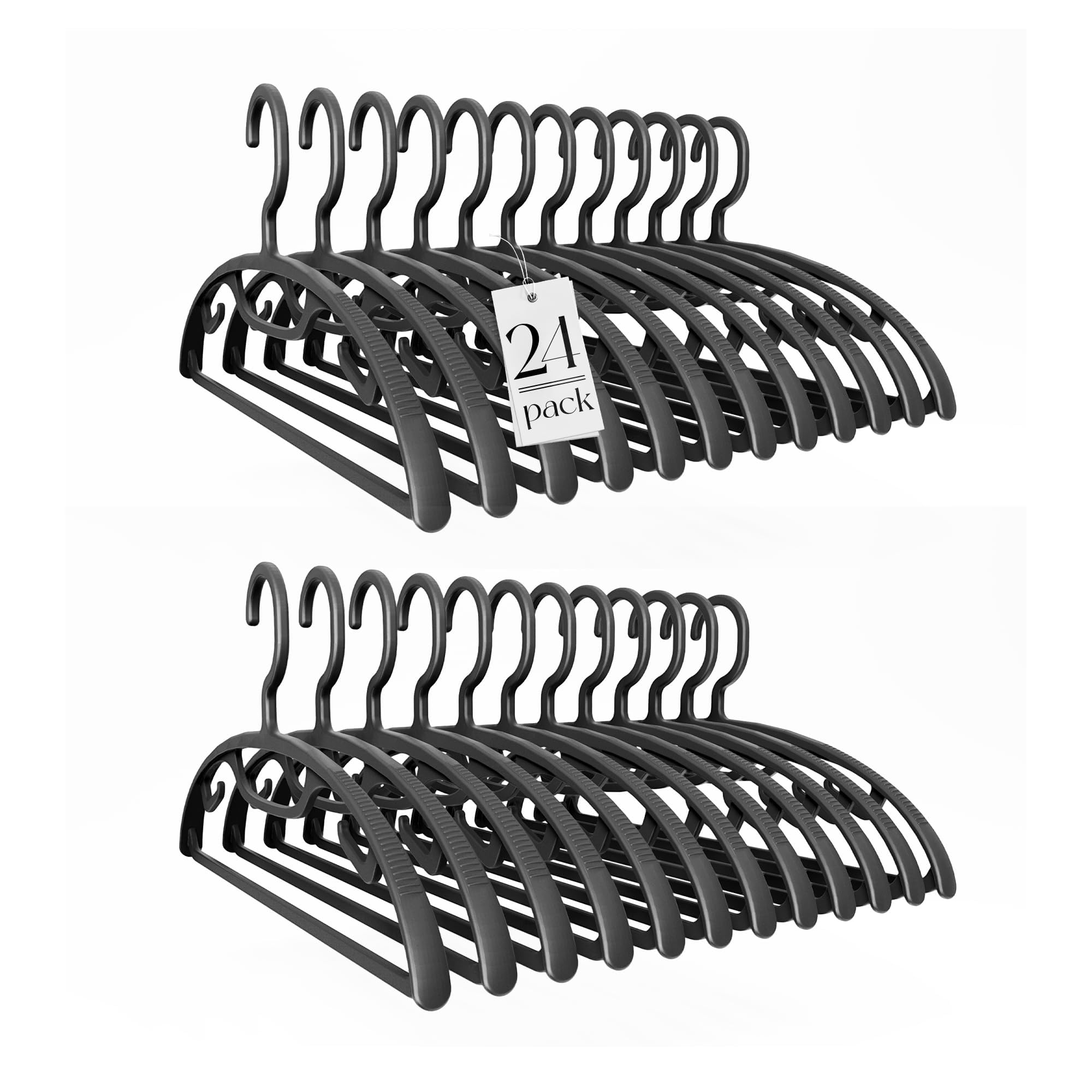 House Day Black Plastic Clothes Hangers, Heavy Duty Coat Hangers 24 Pack, Premium Thick Wide Shoulder Suit Hanger With Non-Slip