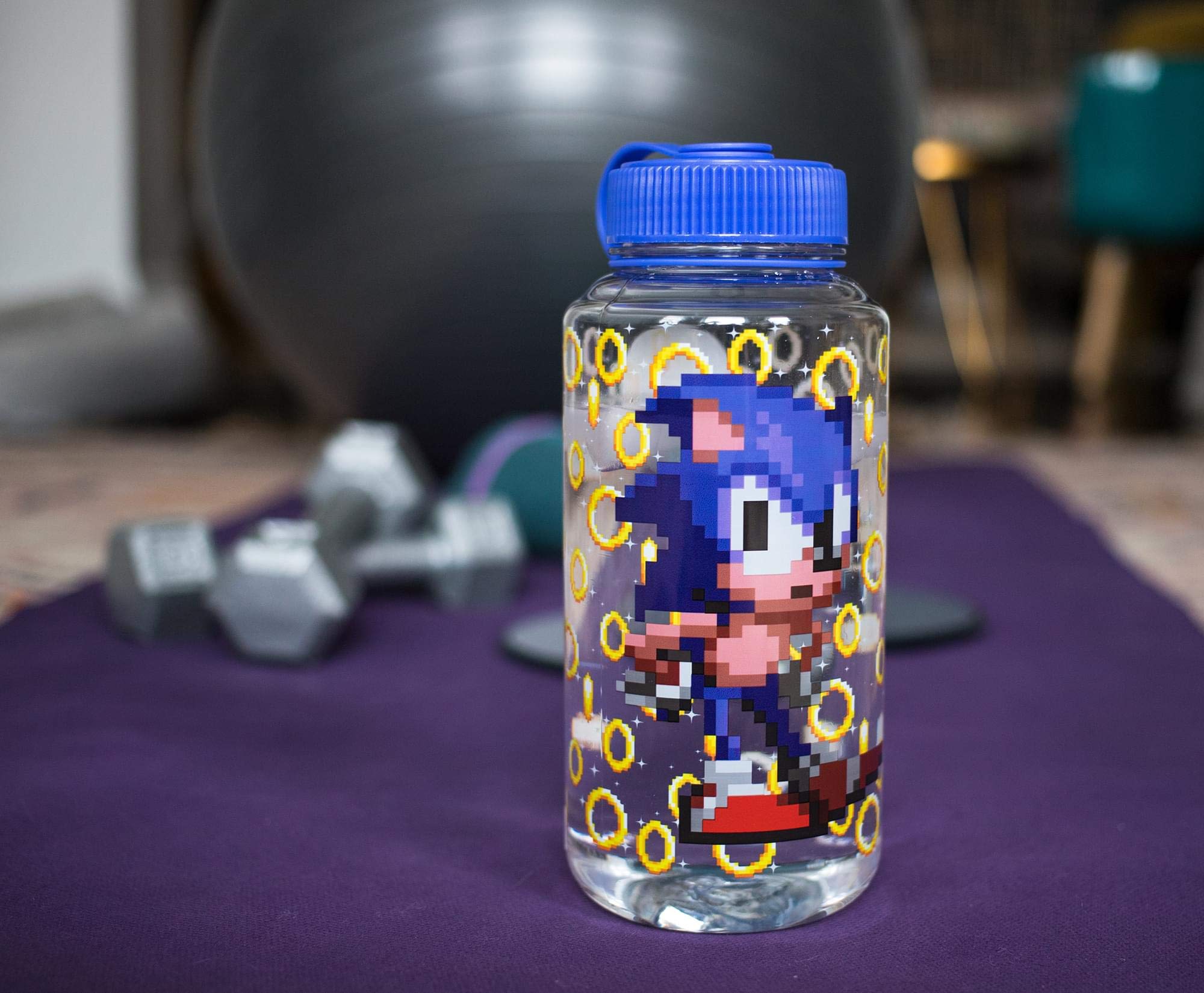 Sonic The Hedgehog Gold Rings Plastic Water Bottle | Holds 32 Ounces