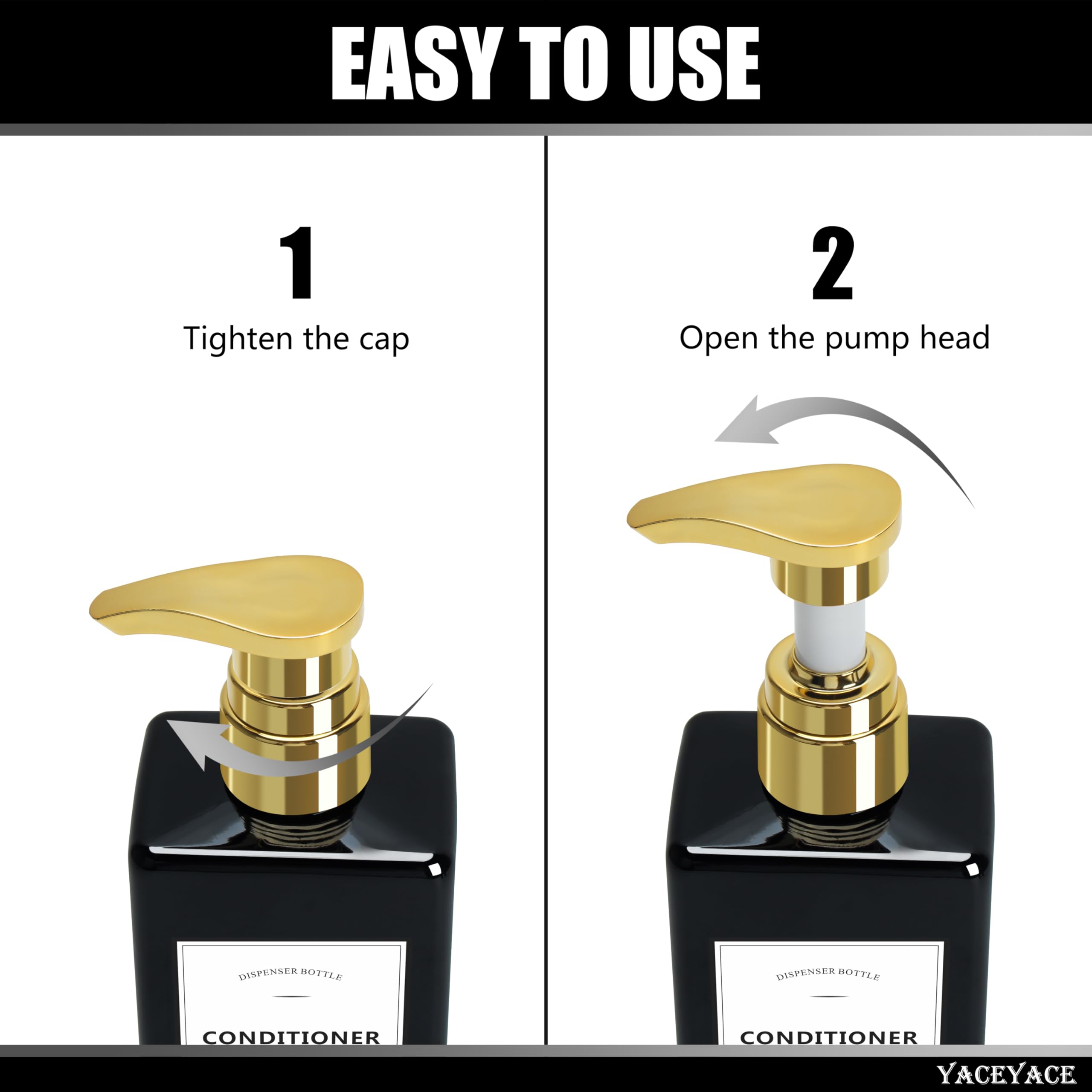 Black Shampoo Bottles With Gold Pump Yaceyace 16.9Oz Set Of 3 Shampoo And Conditioner Dispenser Empty Black Shower Bottles, Eleg