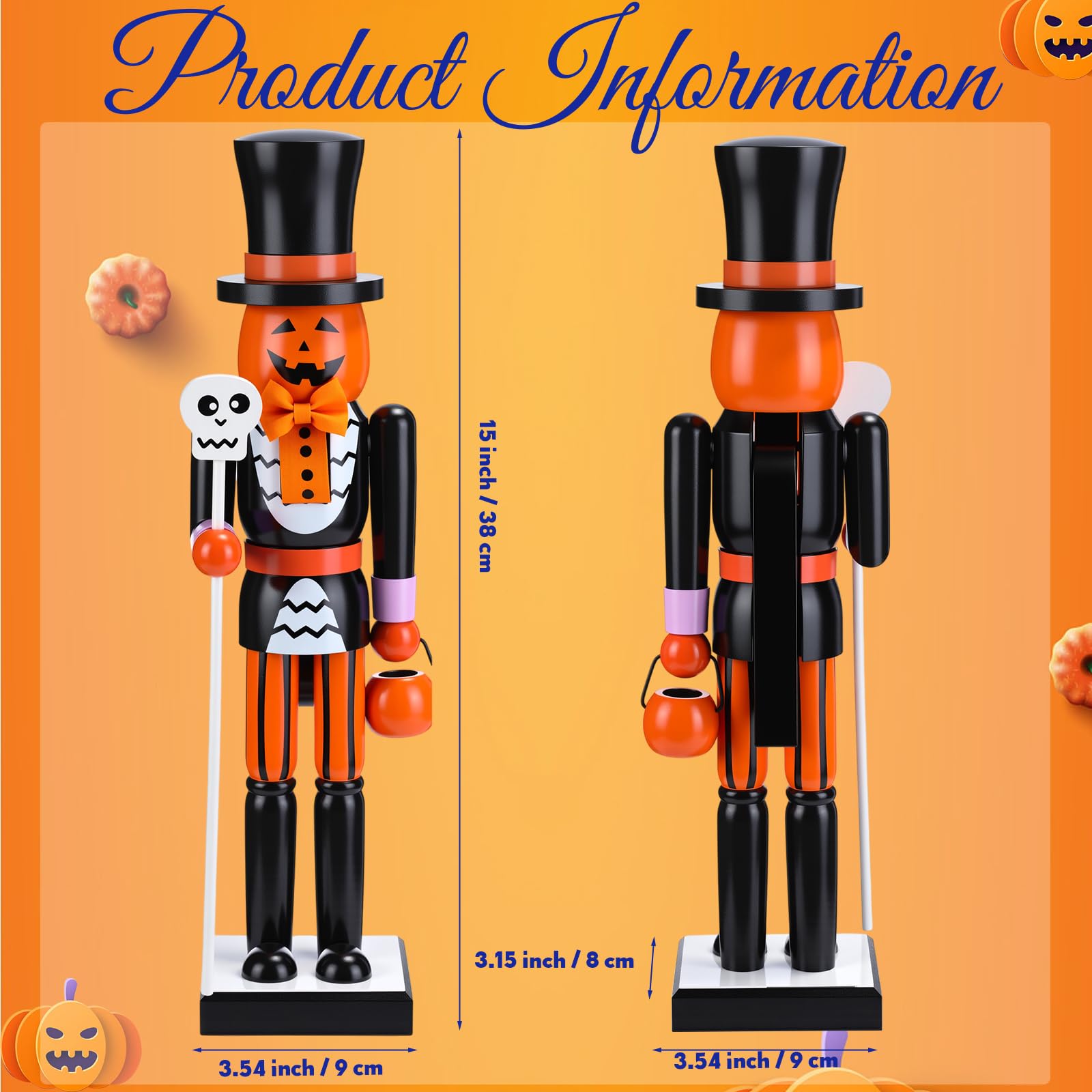 Blosssound Halloween Pumpkin Nutcracker Decorations Wooden Nutcracker Soldier Figurine Skull Design Ornament for Table Desktop H