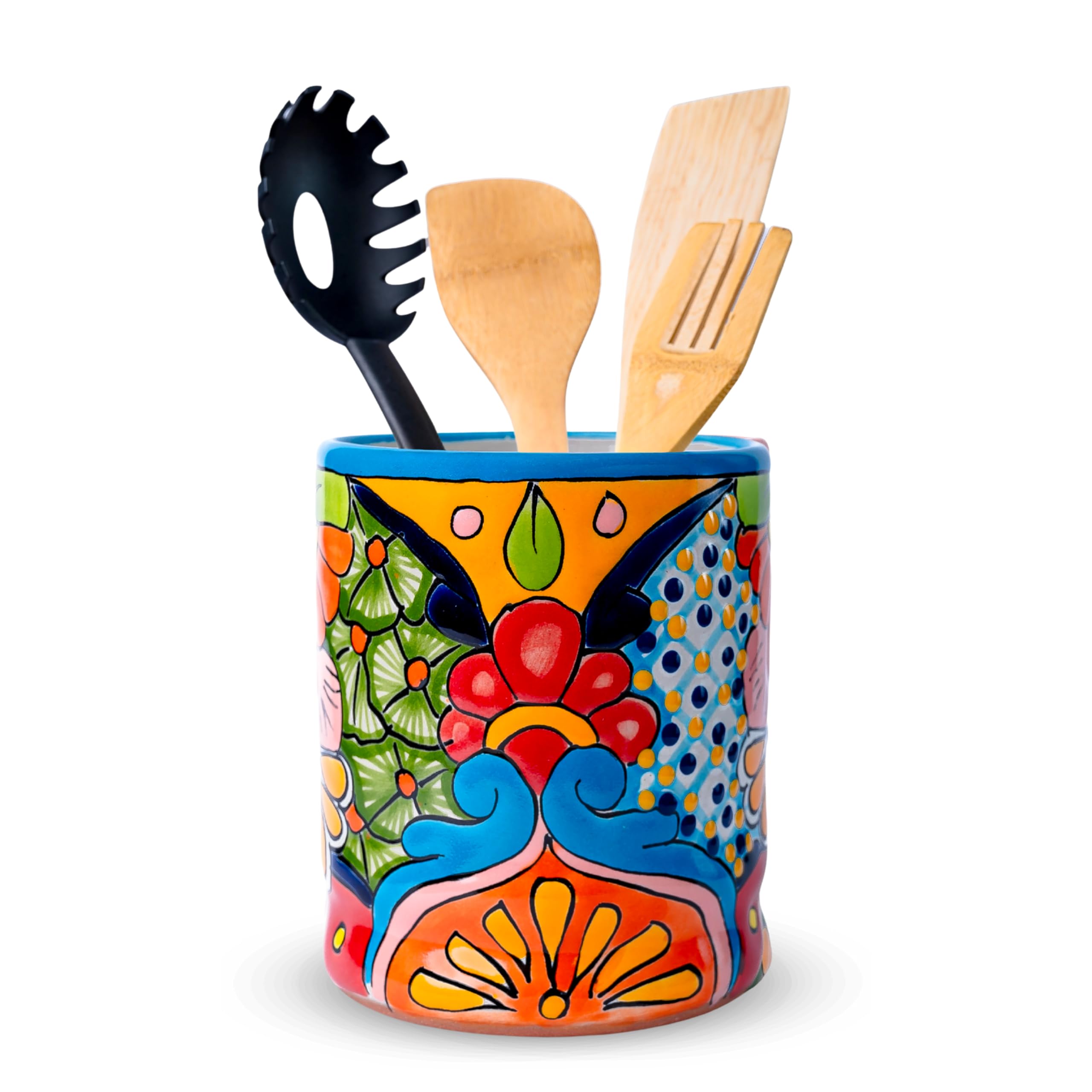 Talavera Utensil Holder  Handmade Mexican Spoon Crock (Turquoise)