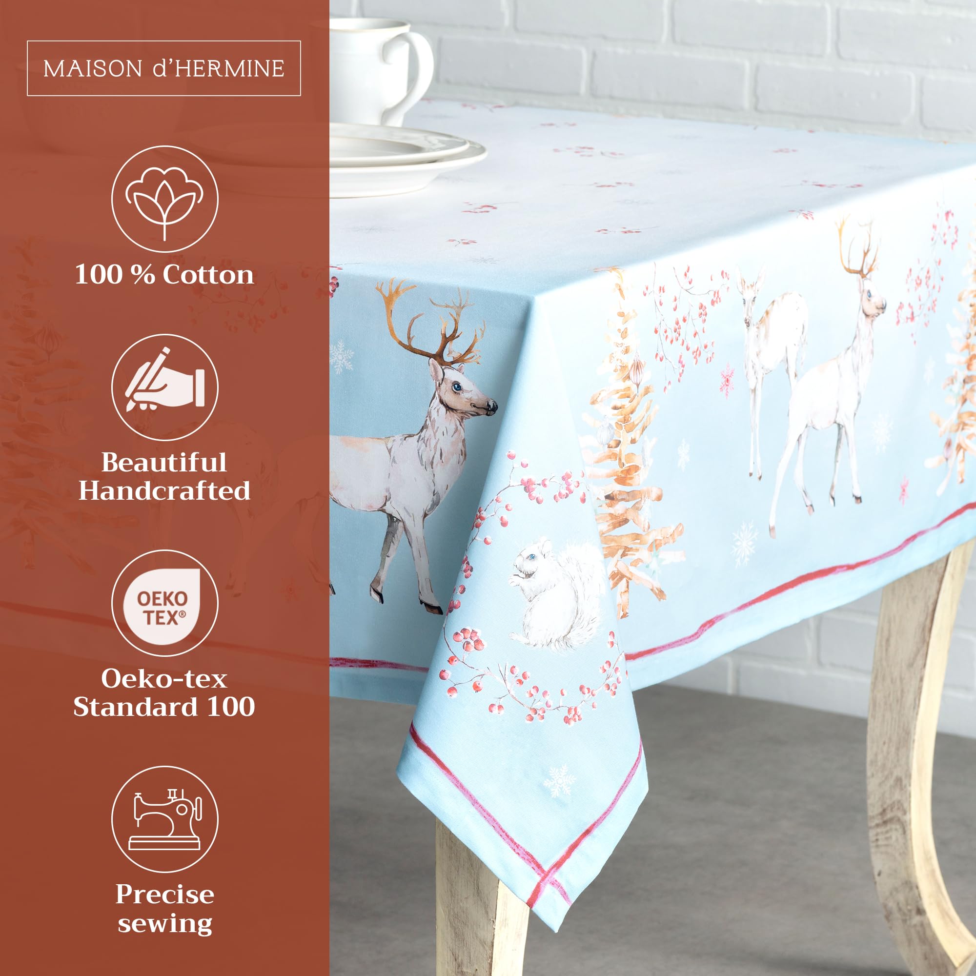 Maison D Hermine Tablecloths 100% Cotton 70X120 Decorative Rectangle Tablecloth Washable Table Cover, Holiday Dinner, Wedding &