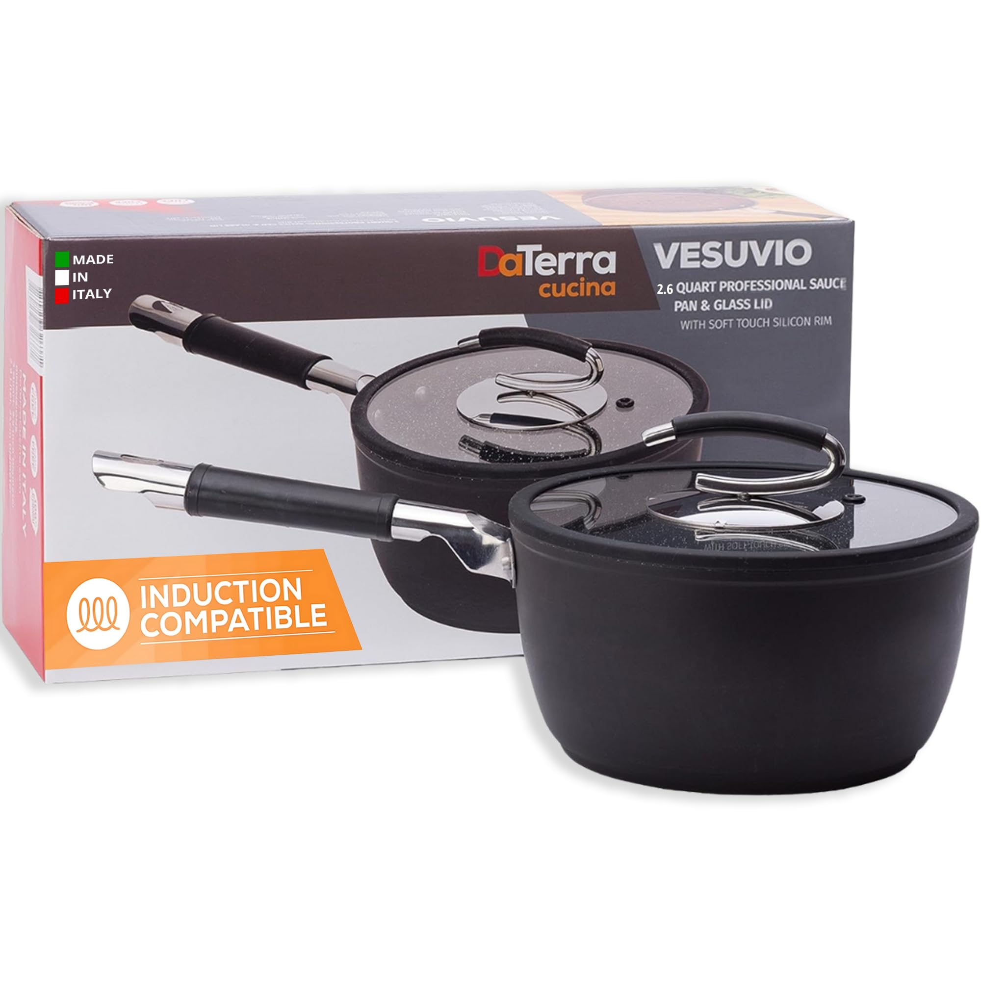 Daterra Cucina - 2.6 Qt Nonstick Ceramic Saucepan With Lid - Induction Compatible Cooking Pot, Nonstick Ceramic Sauce Pan For So