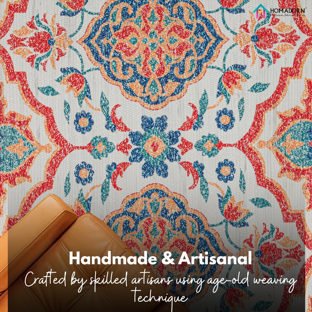 Homa Dorn Handmade Printed Dhurrie Carpet Rug Runner Floor Mat For Living Room, Bedroom (Hd_Desgin2_4 X 6 Feet, Multicolour)