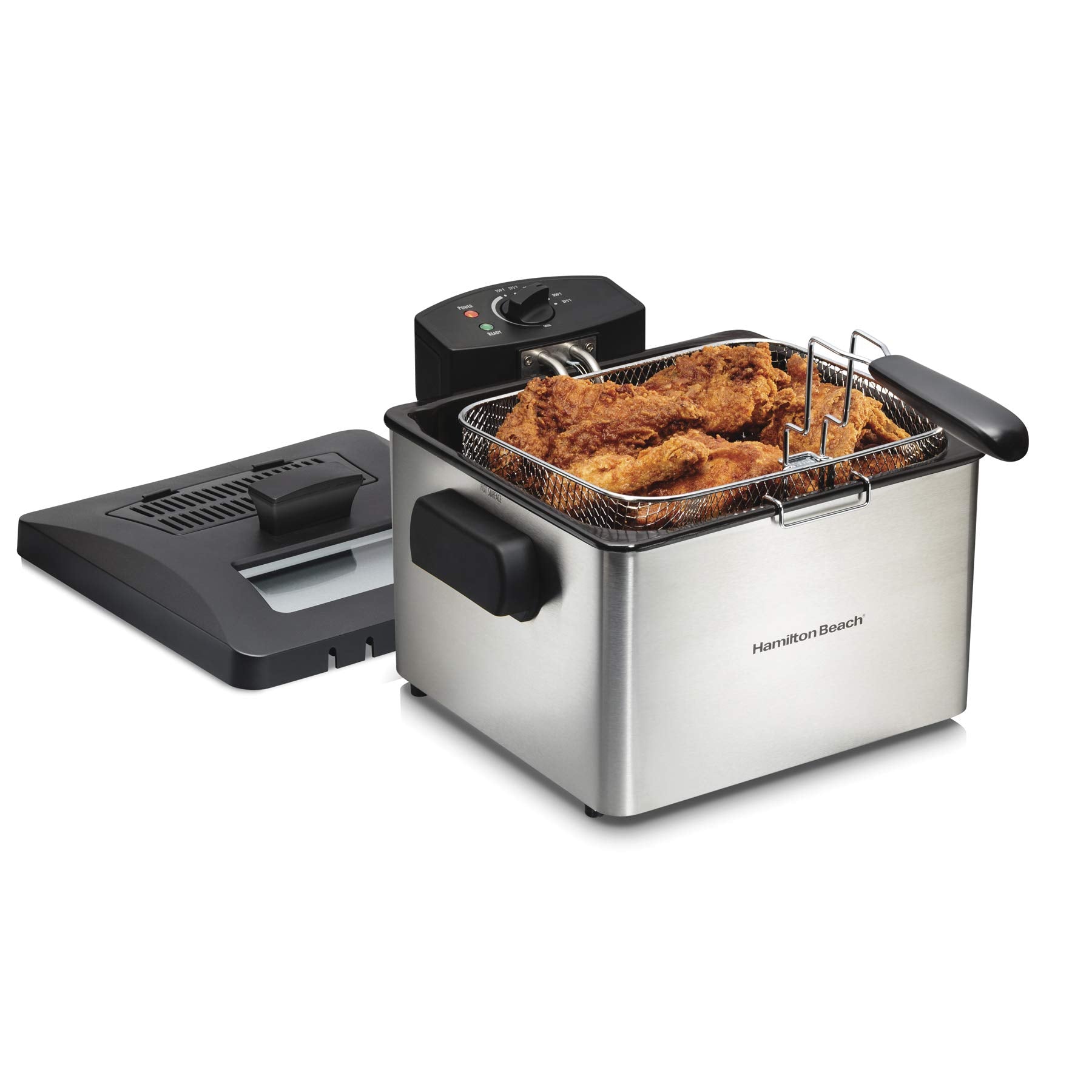 Hamilton Beach 35042 Professional Style Electric Deep Fryer, XL Frying Basket, Lid with View Window, 1800 Watts, 21 Cups / 5 Lit