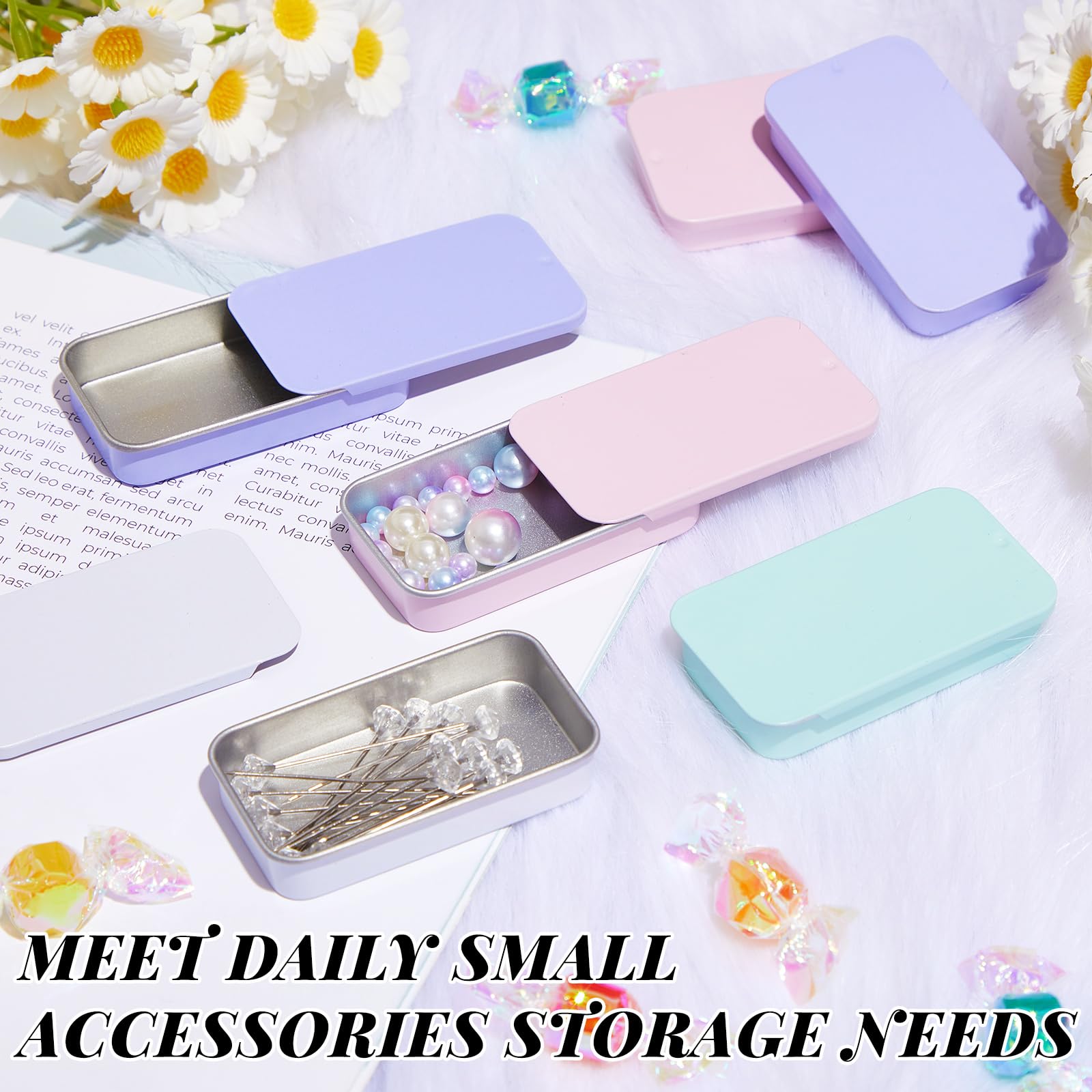 Norme 40 Pcs Small Slide Top Tin Lip Balm With Lids Rectangular Metal Containers For Lip Balm Candies Jewelry Crafts Pills Stora