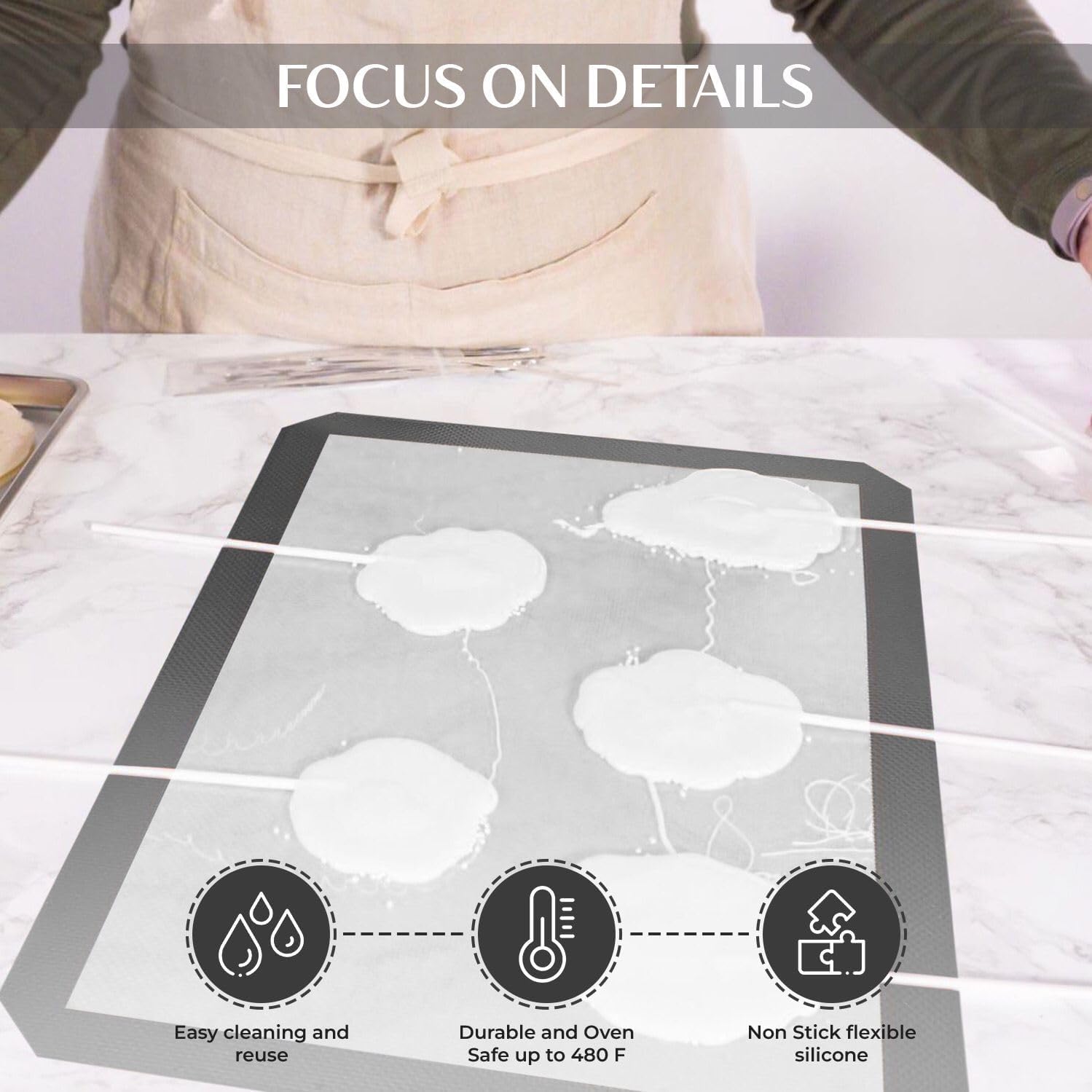 Silicone Baking Mat (S, M, L) With Measurement Indicators, Non-Slip Surface, And Pastry Mat Sheet For Dough Rolling - Perfect Fo