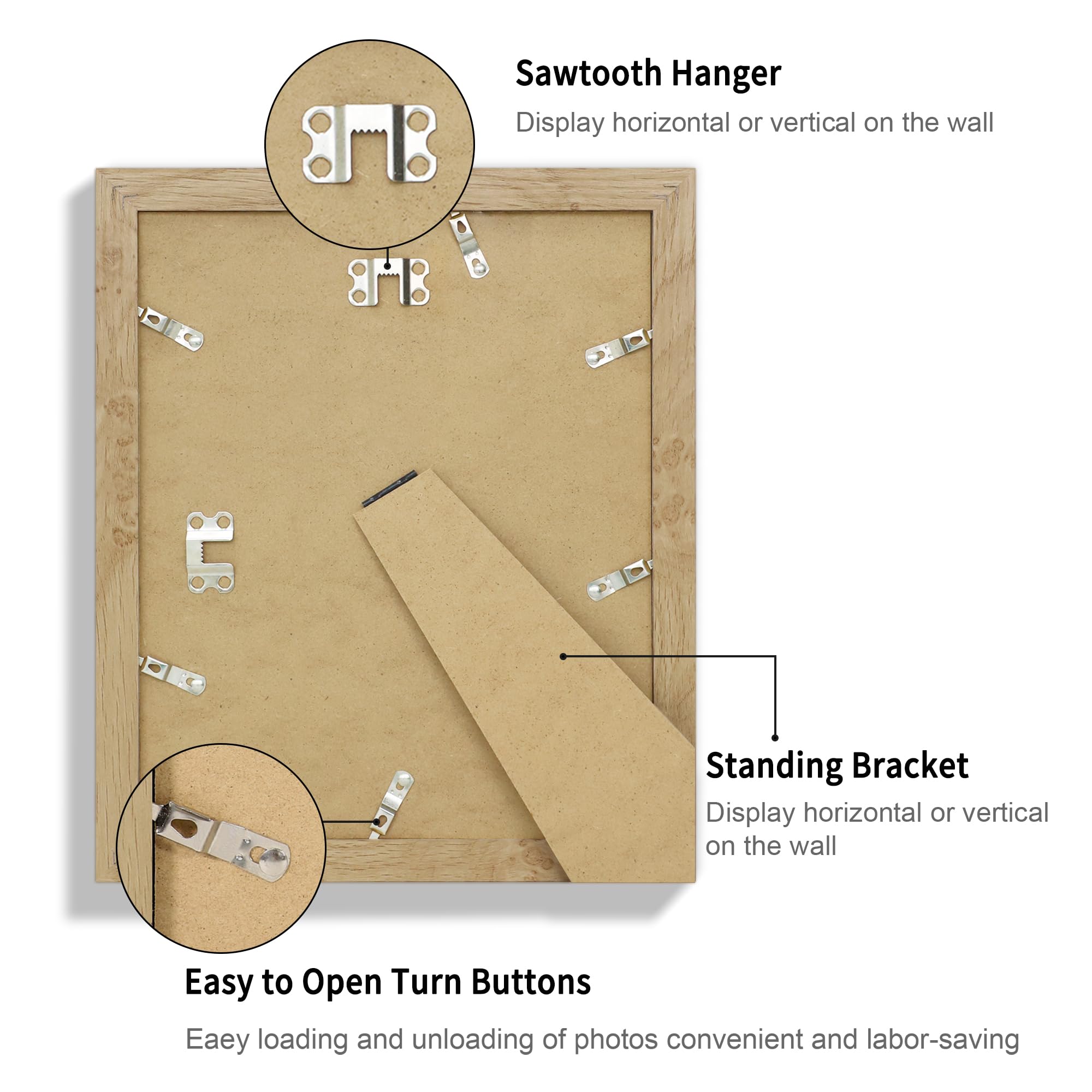 Hongkee 9x11 Picture Frame Set of 4, Made of Real Glass and Natural Oak Frame - Display Picture 7x9 with Mat or 9x11 Without Mat