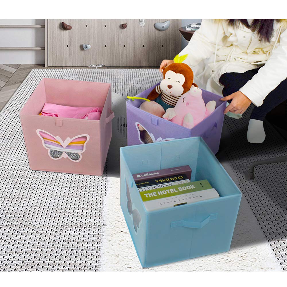 homyfort Cube Storage Bins Organizer Container 12x12 Foldable Storage Bins Basket with Clear Window for Pantry Closet Toys Bedroom-Butterfly Set of 4