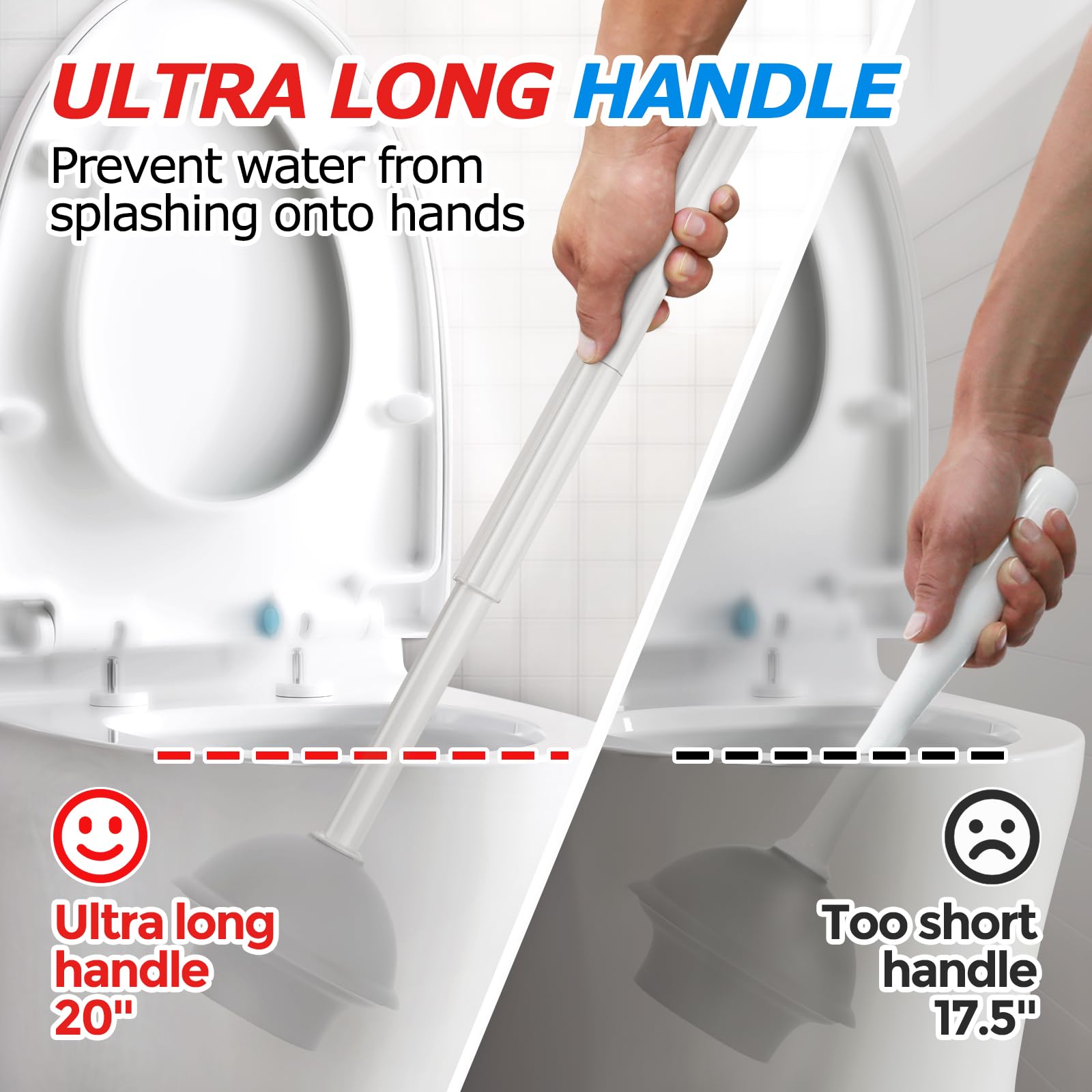 FORASTO 3Pack Toilet Brush and Plunger Set, Extended Handle Plunger,Toilet Bowl Brush Plunger Set,Bathroom Cleaning Tools,Toilet