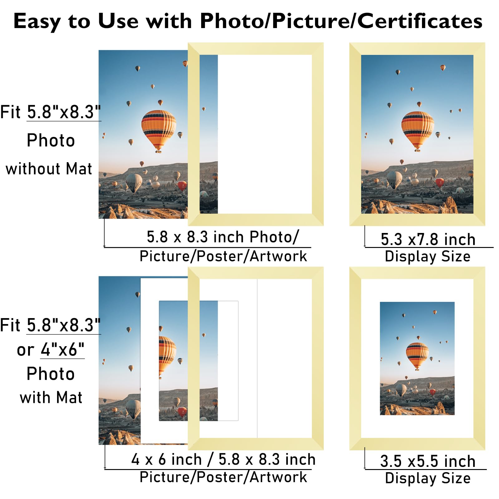 JCJMY 5.8x8.3 A5 Picture Frame Gold with 4x6 Mat for Wall Hanging or Tabletop, Display Photo 4x6 with Mat or 5.8 x 8.3 Without M