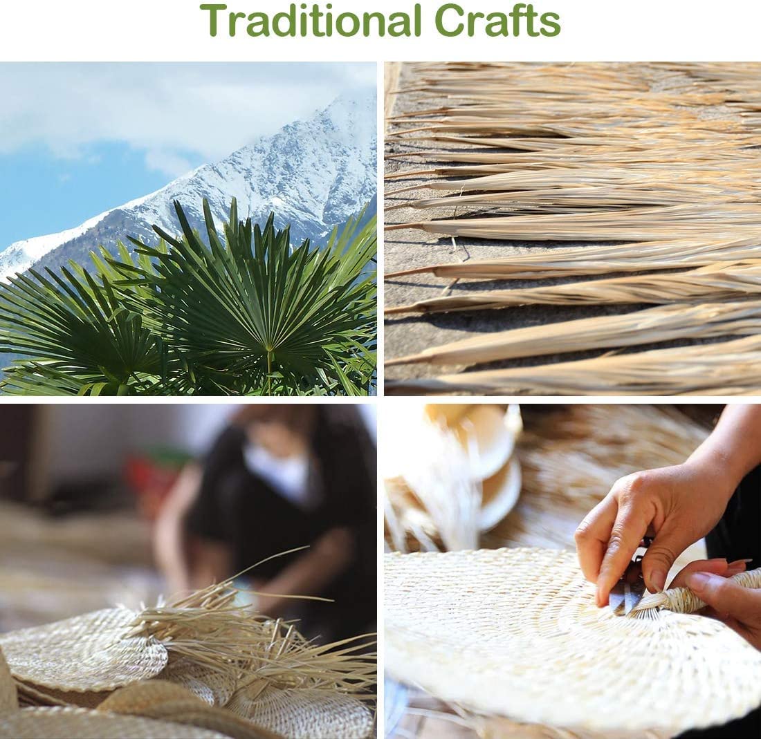 WASSON Hand Made Fan Rattan Decor, Hand Fans Bulk Wedding Favors for Guests, Paddle Fans Handheld Bamboo Fan Raffia Woven Fan 2