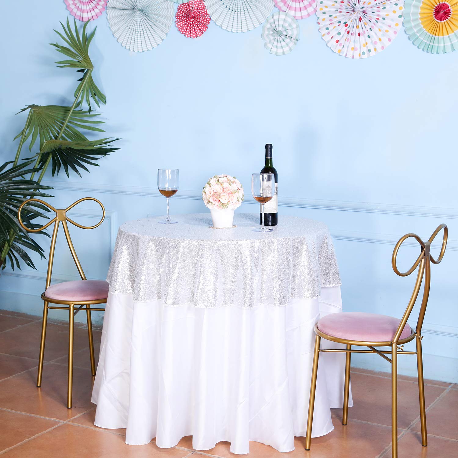 Eternal Beauty Sequin Tablecloth,Sparkly Table Cloth For Wedding Party, Christmas Decorations Round Glitter Tablecloth (50'', Si