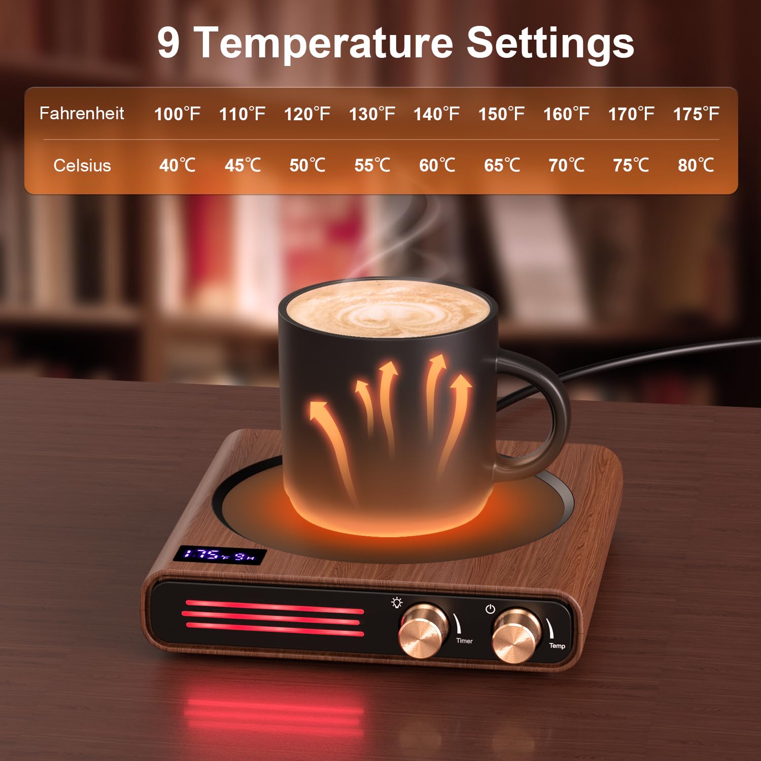 Mug Warmer, Cerobear 50W Coffee Cup Warmer For Desk With 9 Tempreture Settings, 1-9Hrs Auto Shut Off Smart Candle Warmer With Le