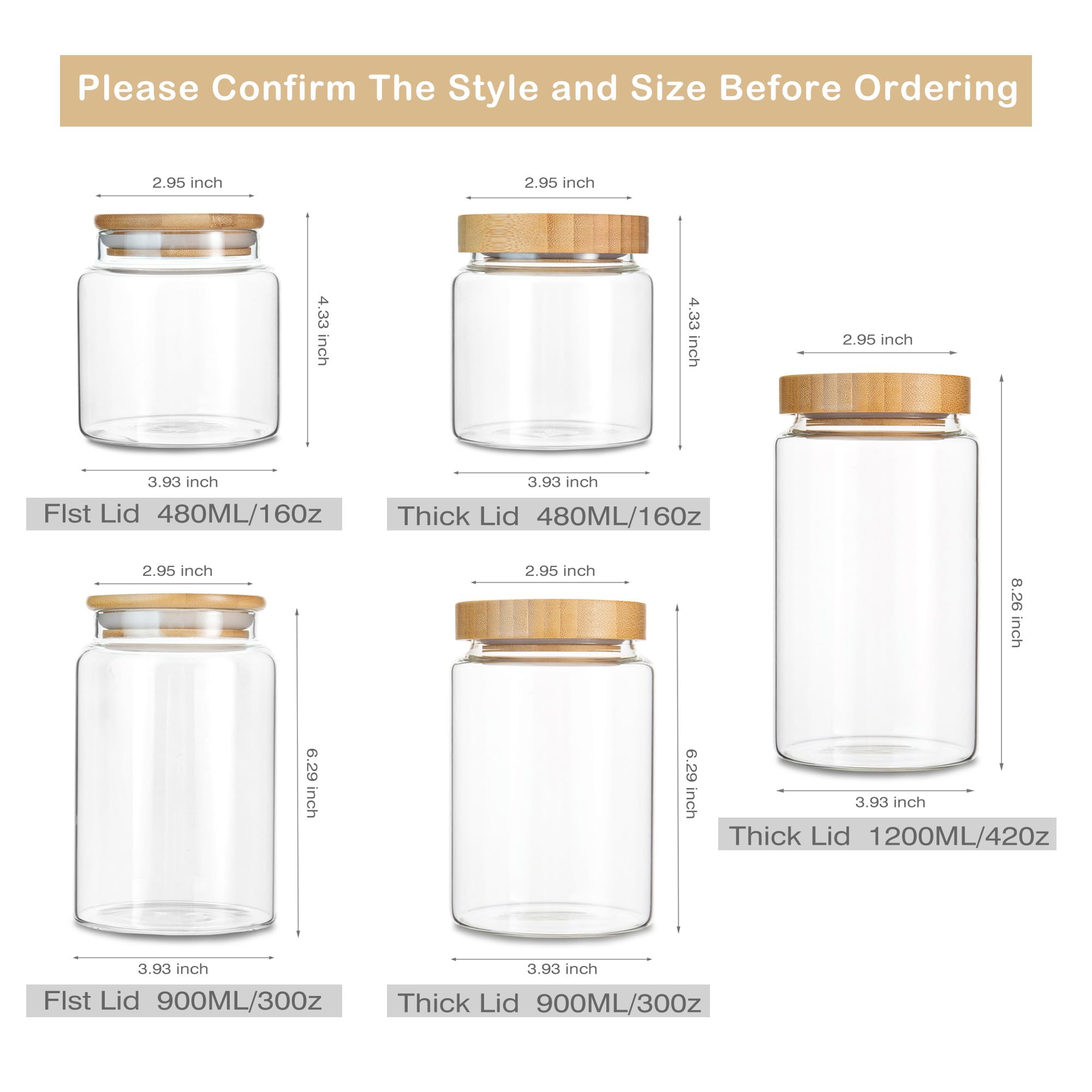 Moladri 1200Ml/42Oz Clear Cute Glass Storage Canister Holder With Airtight Bamboo Lid, Modern Decorative Large Container Jar For