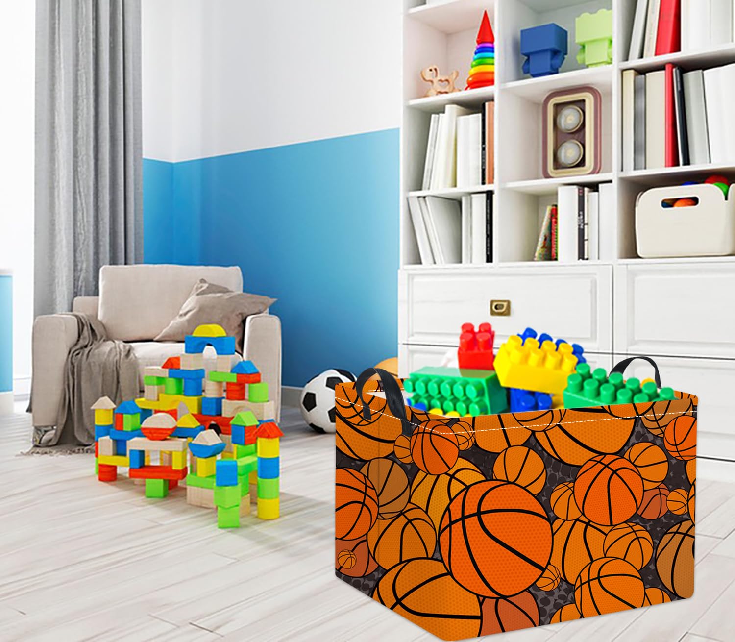 TIBAOLOVER Rectangular Basketball Kids Storage Basket Gift & Baby Storage Bin Organizer Shelf Book Basket Room Decor (Basketball