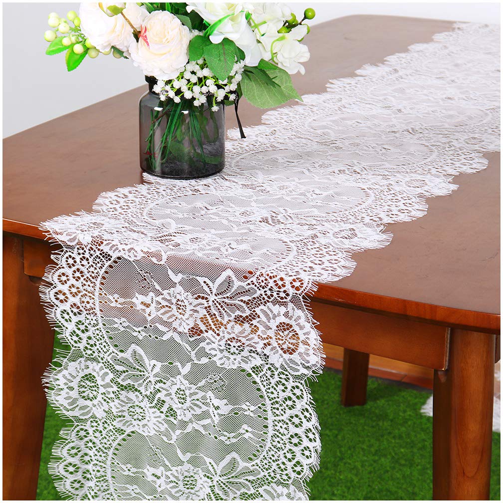 Partisout Lace Table Runner 120 Inches Wedding Table Runner Table Cloth Runner Classy Rustic Table Cover Boho Lace Christmas Tab