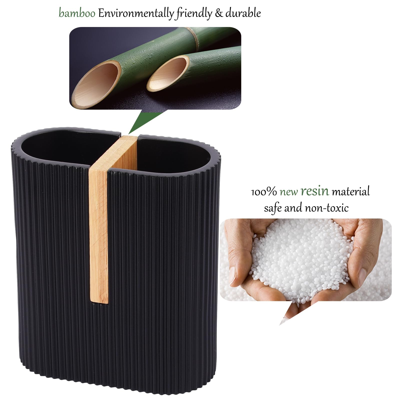 Rejomiik Matte Black Toothbrush Holders Electric Toothbrush Holder For Bathrooms, Bamboo Tooth Brushing And Toothpaste Storage O