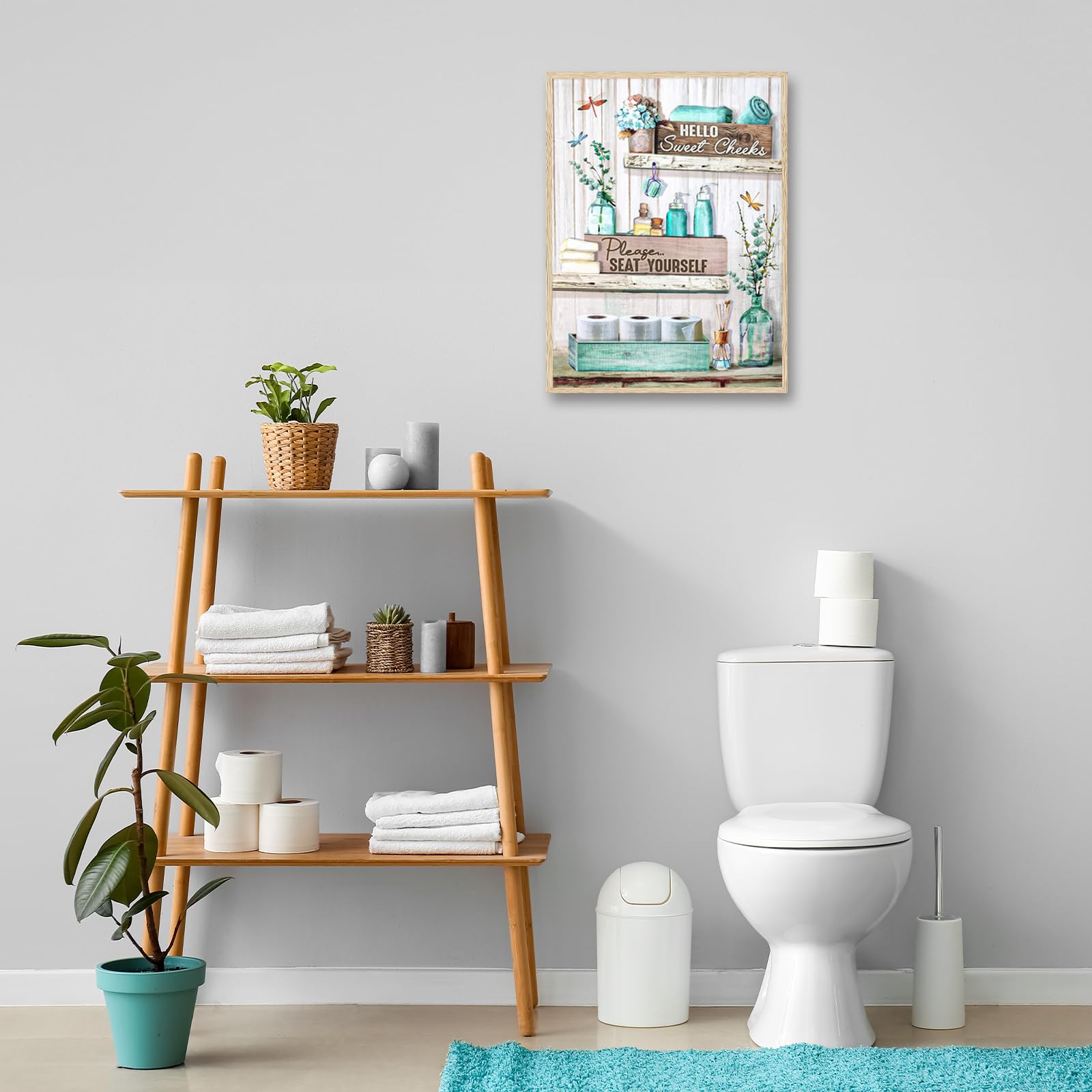 Dazzlewall Farmhouse Bathroom Wall Decor Poster Dragonfly Flower And Bottles, Rustic Wall Poster For Bathroom Toilet Decor 12X16