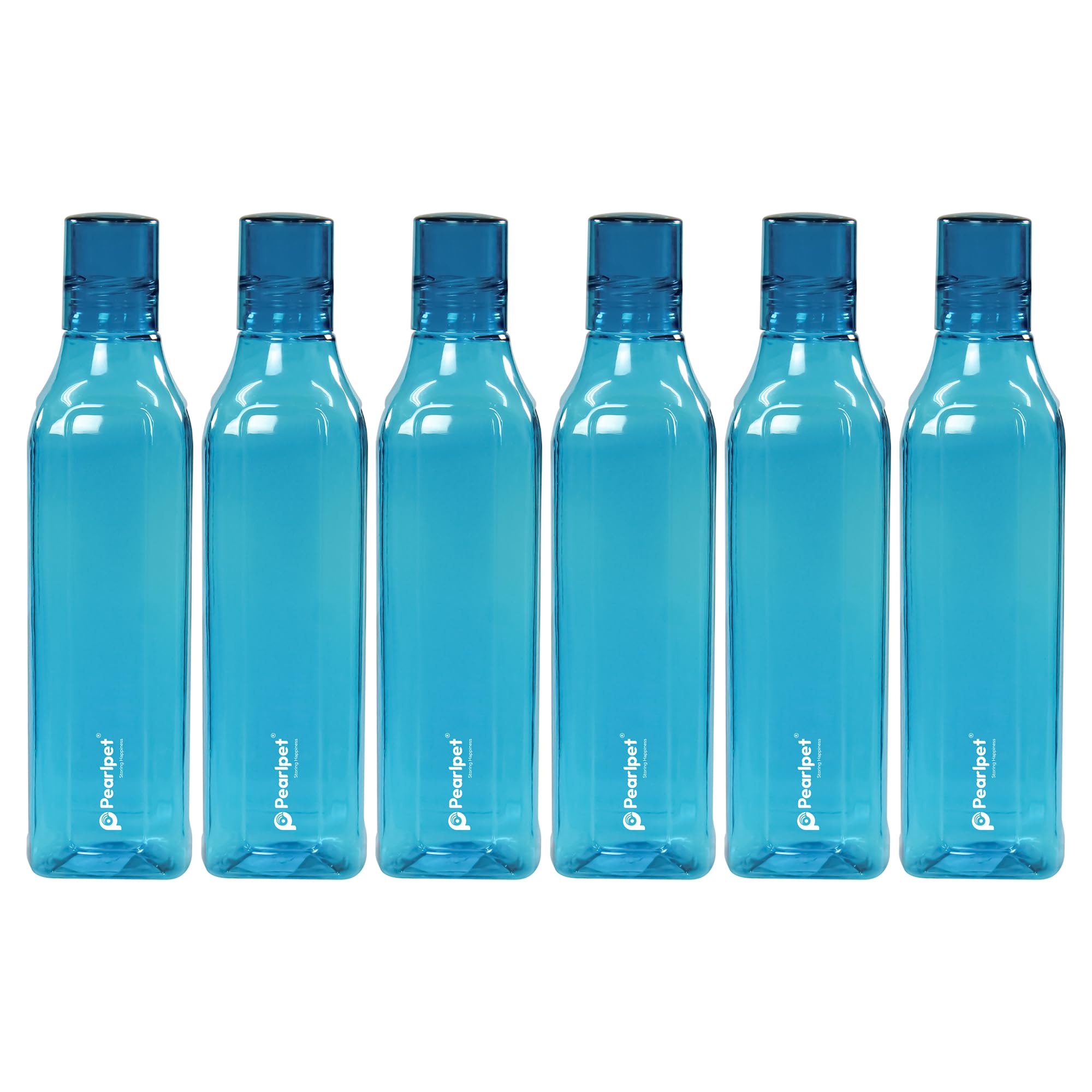 Pearlpet Cubic Bpa-Free Plastic Water Bottle Set Of 6 Pcs, Each 1000Ml, Blue
