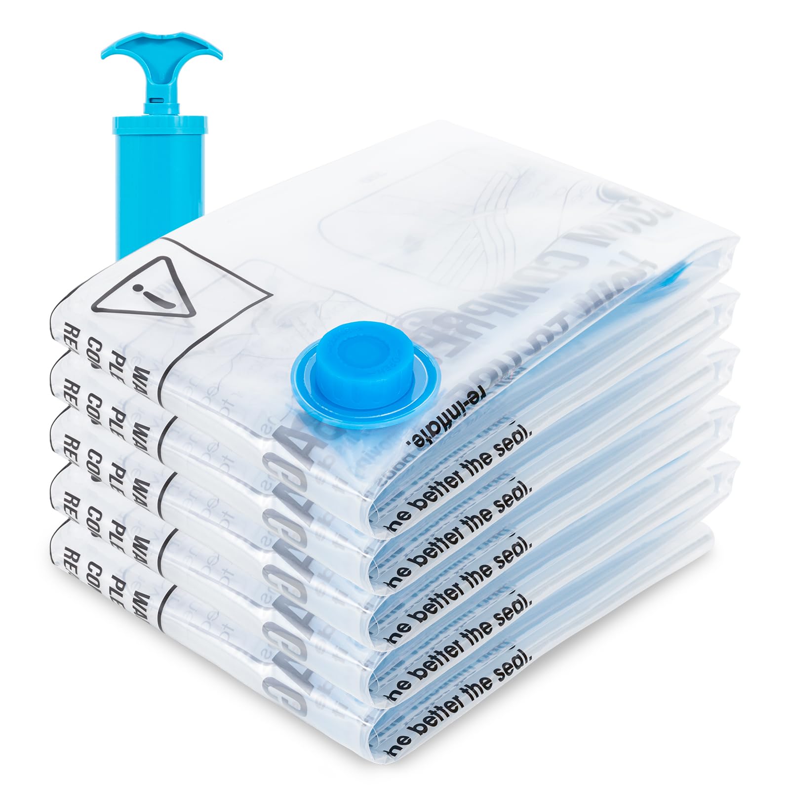 Aonova Vacuum Storage Bags, 5Pack Vacuum Compression Zipper Storage Bags Reusable For Travel And Home With Airtight Valve And H